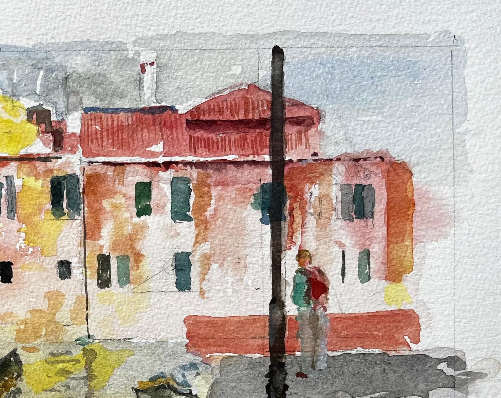 Anthony Herbertvenice Canal Scene With Figure And Reflections Original Watercolour Painting photo for sale