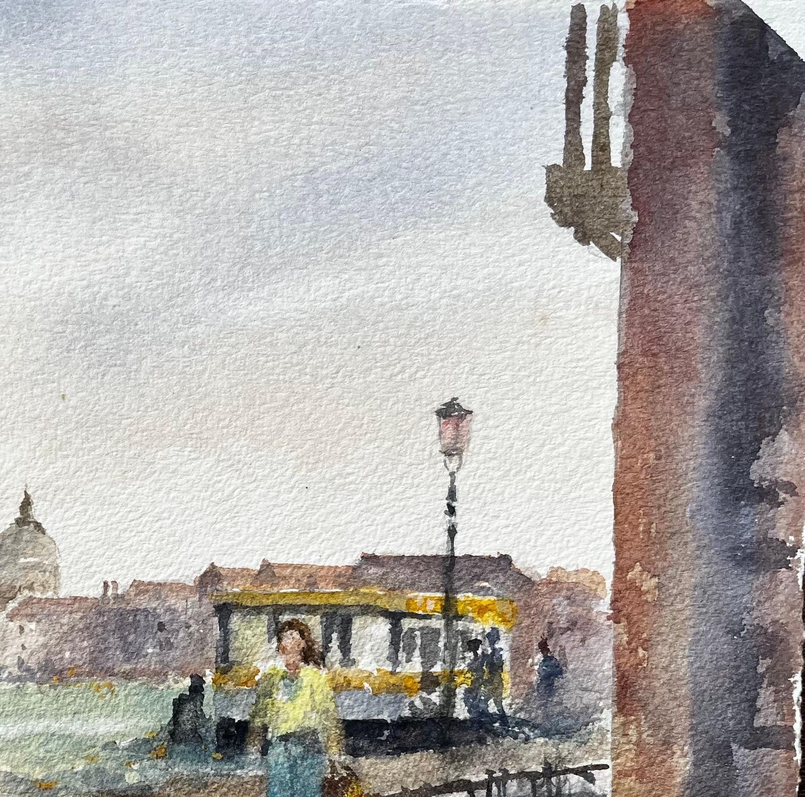 Anthony Herbertvenice Waterfront Scene With Lampposts And Vaporetto Original Watercolour photo vinterior