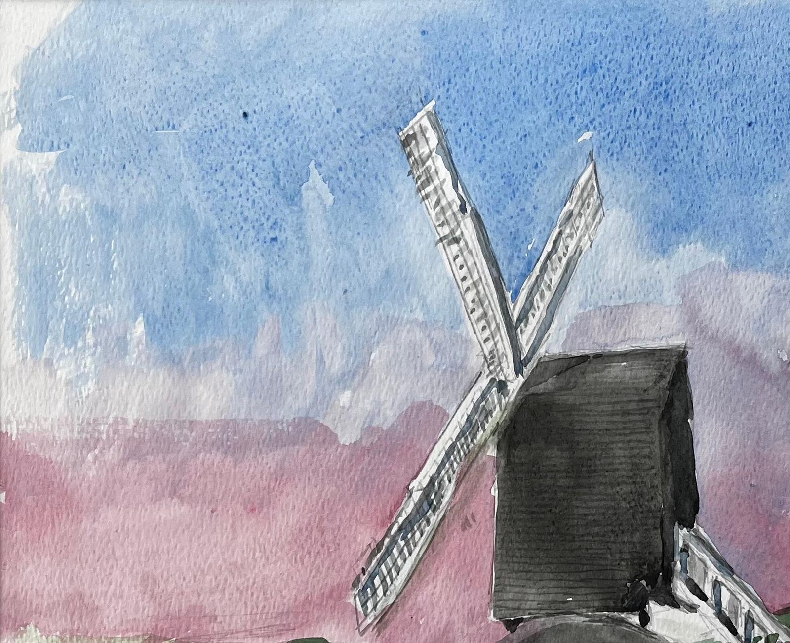 John Steane (B.1931)windmill At Brill Oxfordshire Watercolour Landscape With Dramatic Sky photo Art