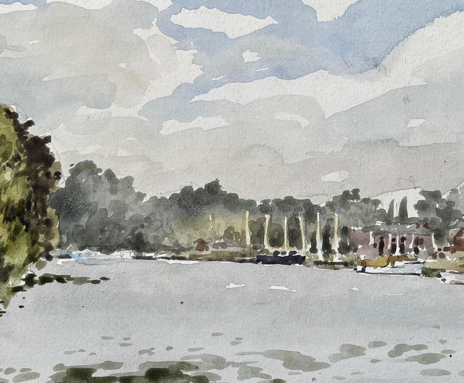 Anthony Herbertriver Thames Landscape At Cookham With Boats And Trees Under Summer Sky 19761996 photo buy
