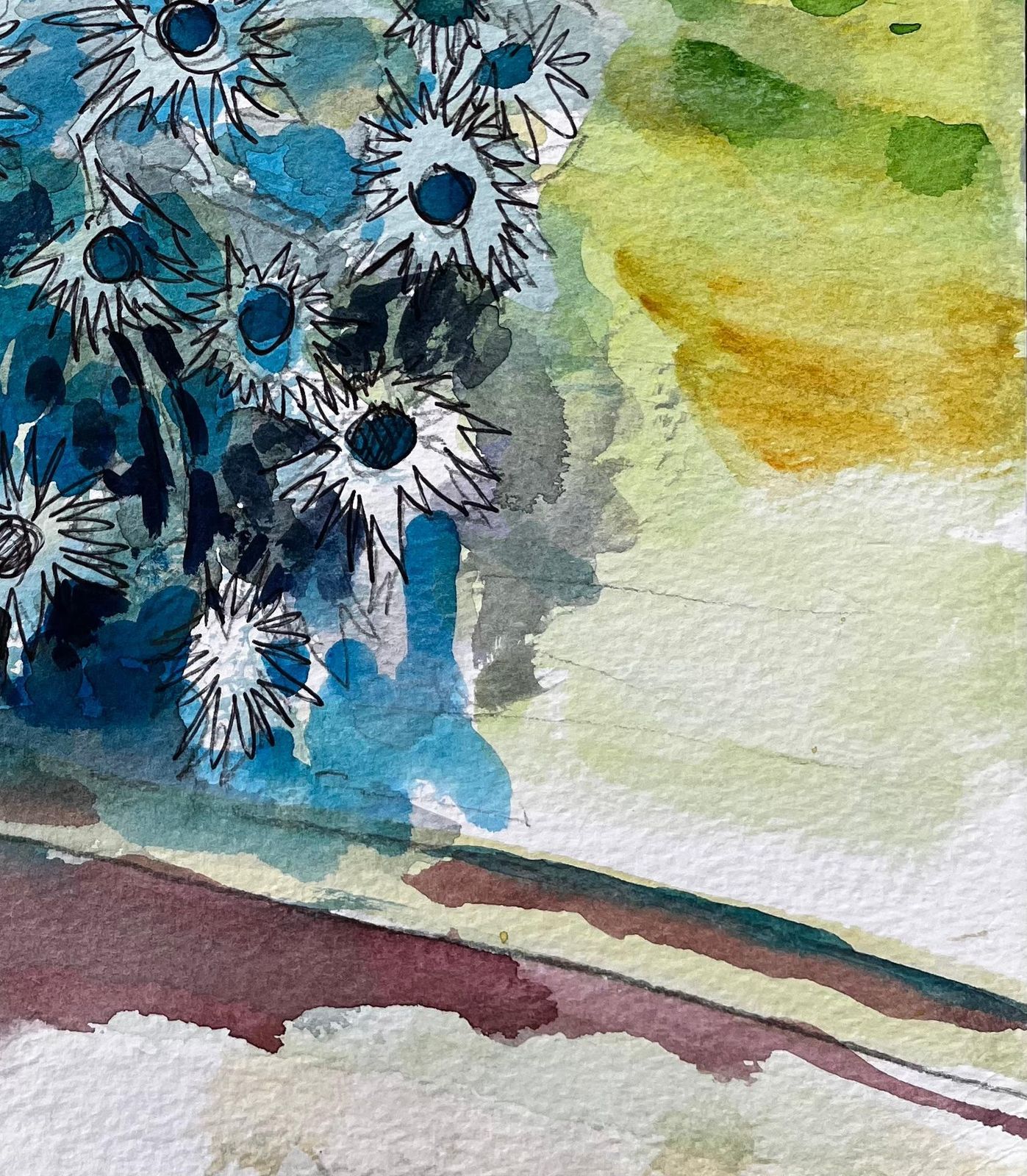 John Steane (B.1931)waterperry Gardens Oxfordshire Watercolour With Blue Thistles And Manor House2019 photo for sale
