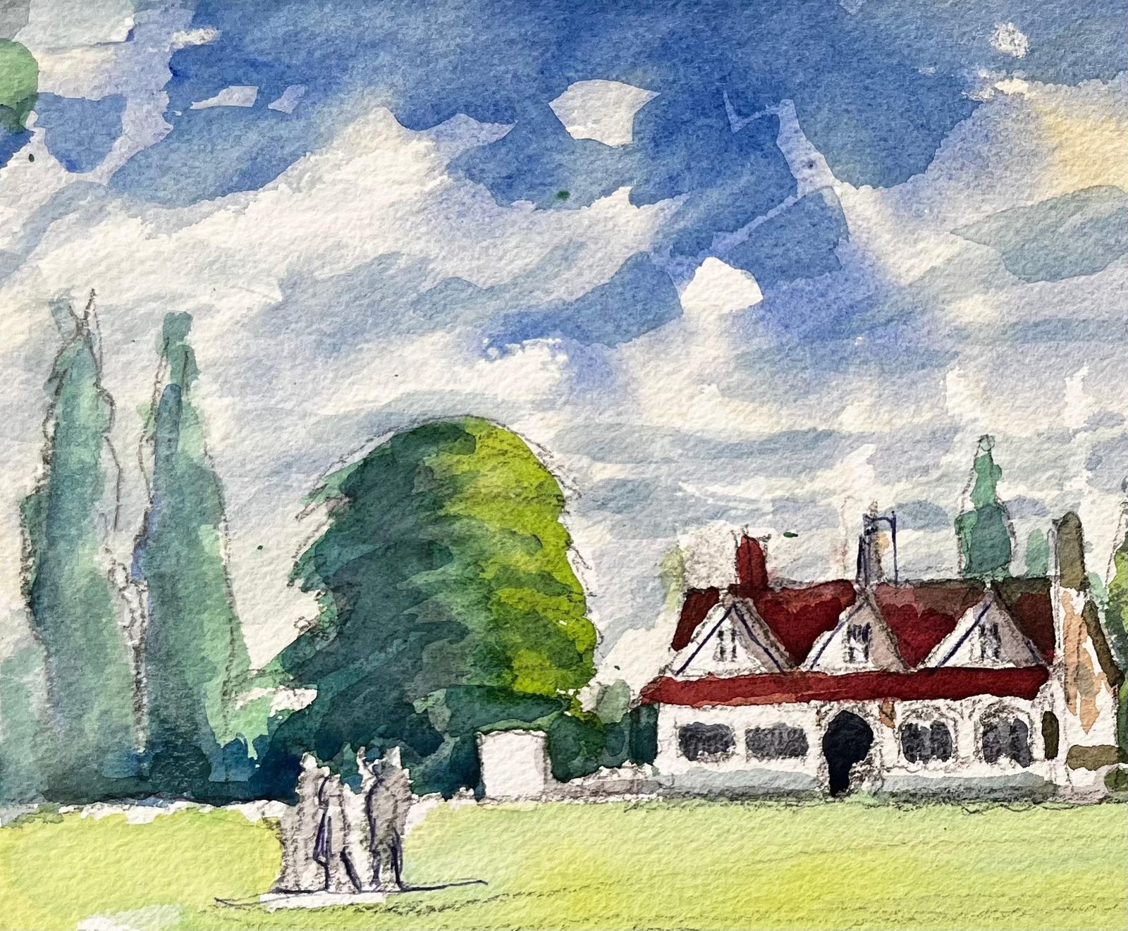 John Steane (B.1931)university Parks Oxford Pavilion Red Roof Trees And Sculpture Group 20162016 photo for sale