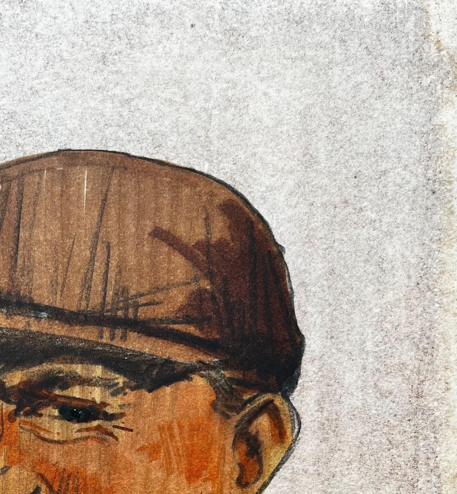Anthony Herbertcoloured Portrait Of Smiling Man In Flat Cap On Toned Paper photo Art
