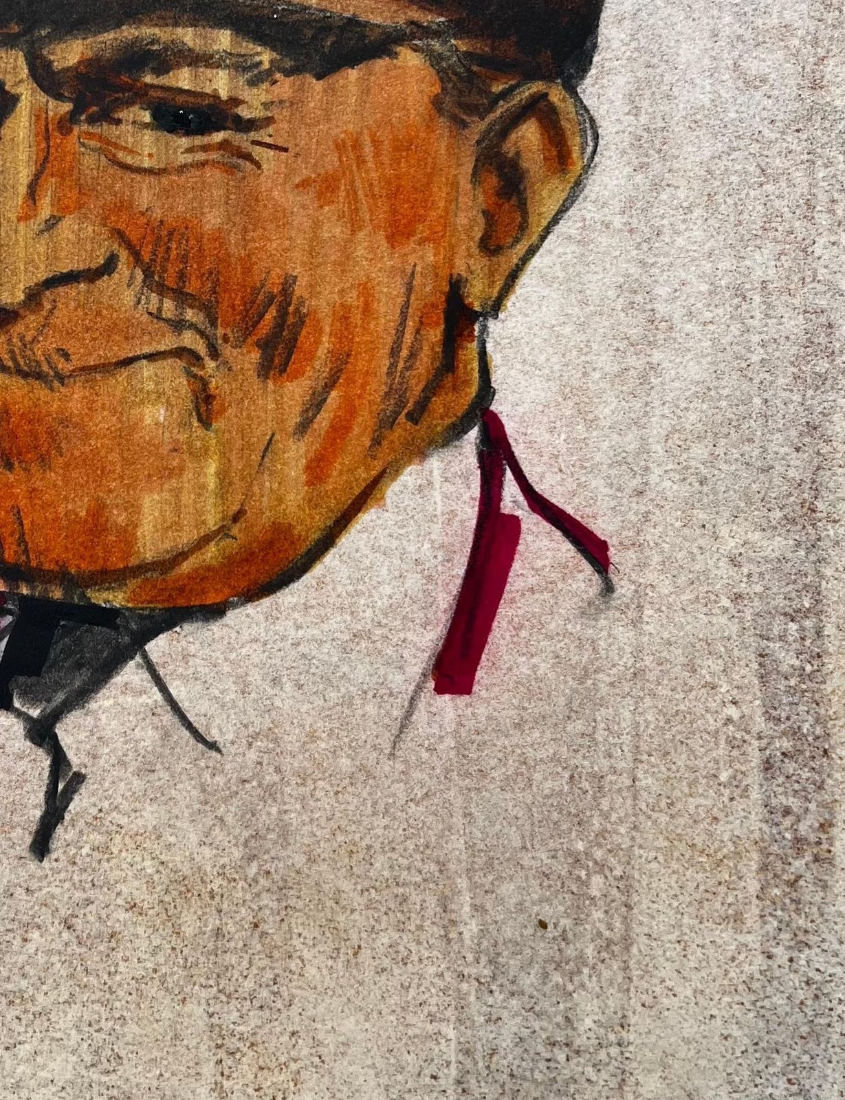 Anthony Herbertcoloured Portrait Of Smiling Man In Flat Cap On Toned Paper photo vinterior