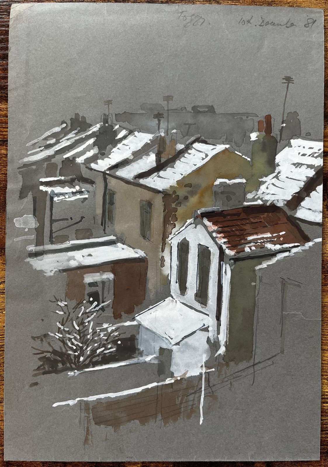 Anthony Herbertsnow Covered Rooftops In South London Watercolour Scene Winter 19811981 photo furniture