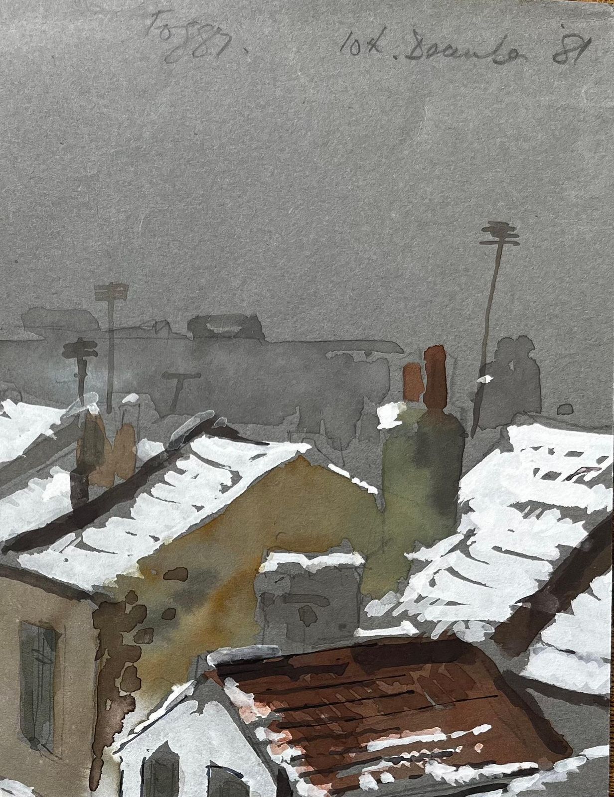 Anthony Herbertsnow Covered Rooftops In South London Watercolour Scene Winter 19811981 photo for sale