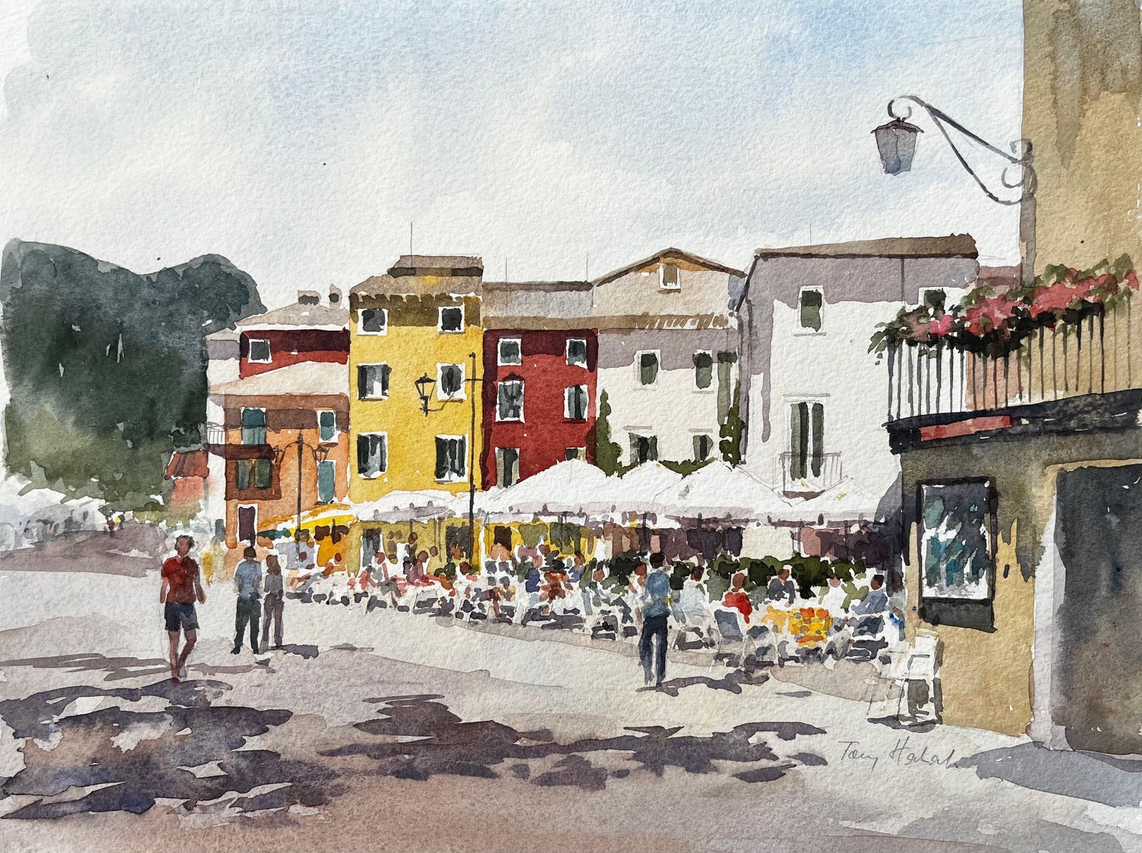 Anthony Herbertitalian Piazza With Colourful Buildings And Outdoor Café Continental Street