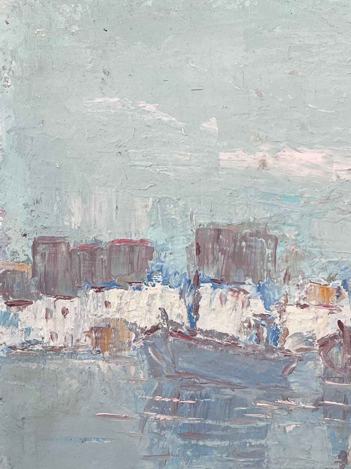 Fanch Lelthree Grey Boats In Blue Thick Oil Sea Oil Painting Landscape photo for sale