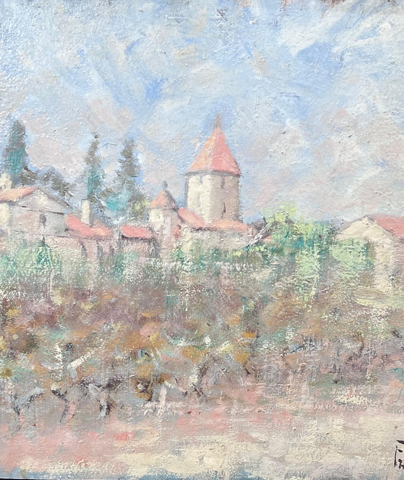 Fanch Lelolive Grove Beneath The Orange Roof Village Town French Landscape Oil Painting photo 519.0