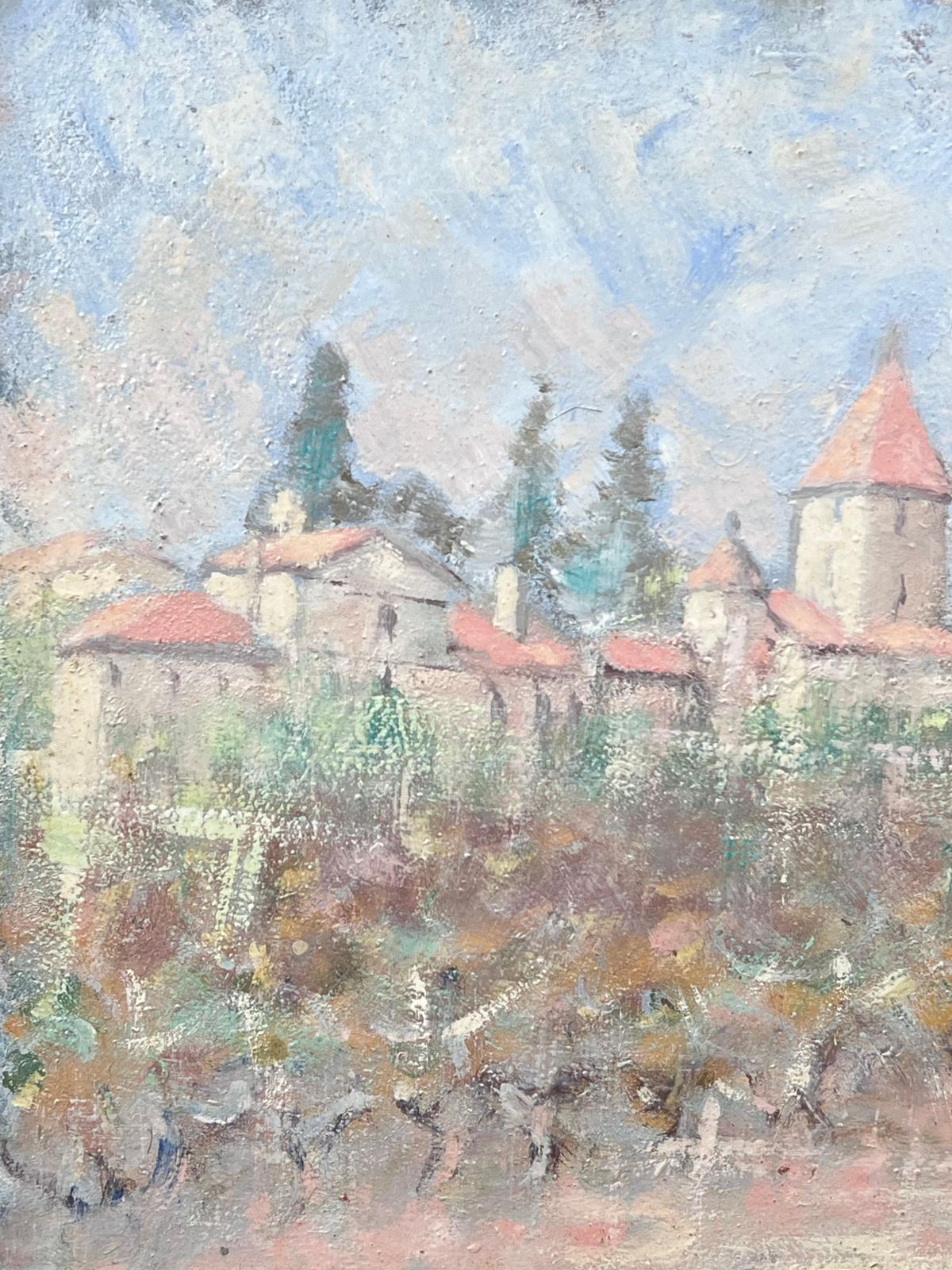 Fanch Lelolive Grove Beneath The Orange Roof Village Town French Landscape Oil Painting photo vinterior