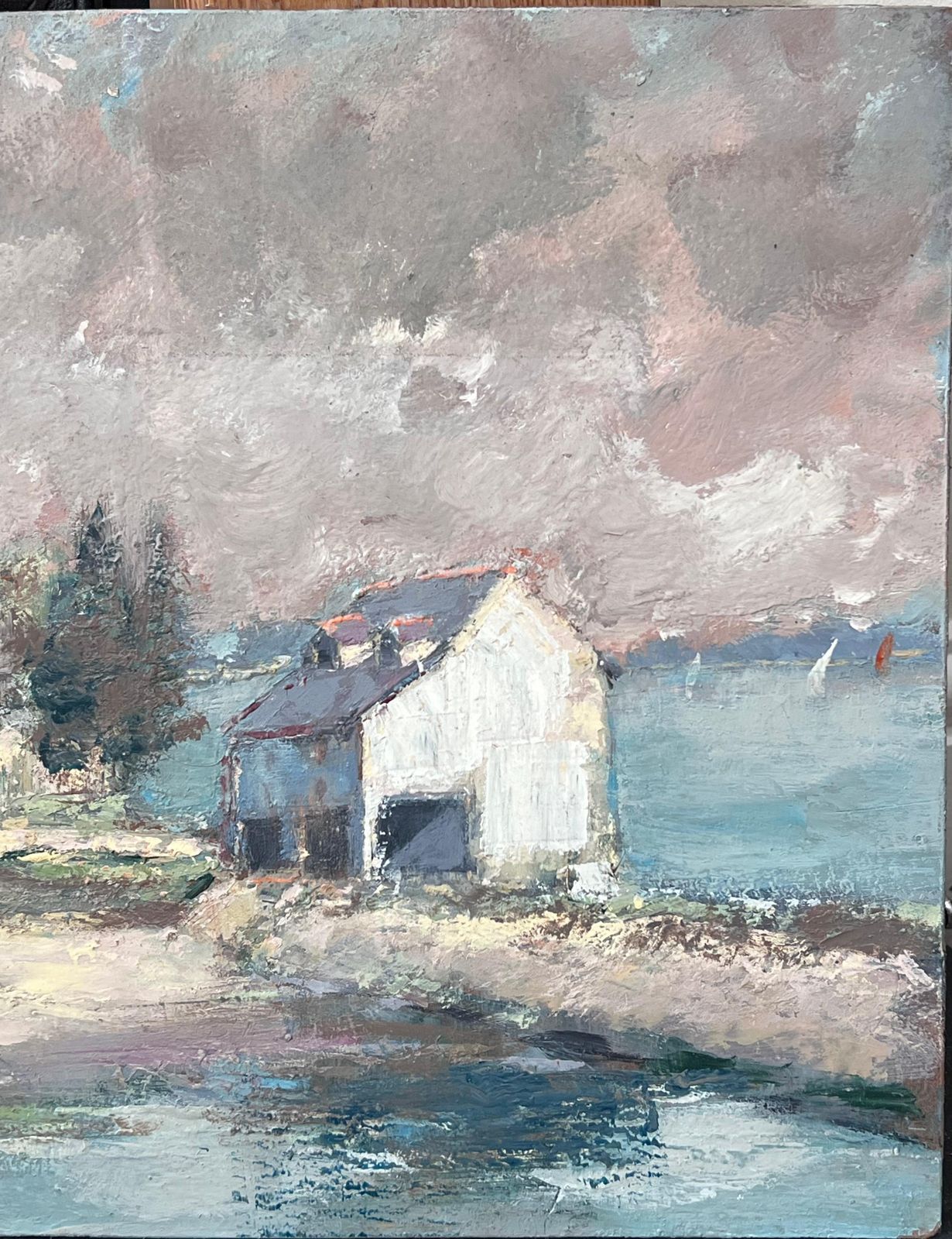 Fanch Lelwhite Village House Along The Bay French Landscape Oil Painting photo for sale