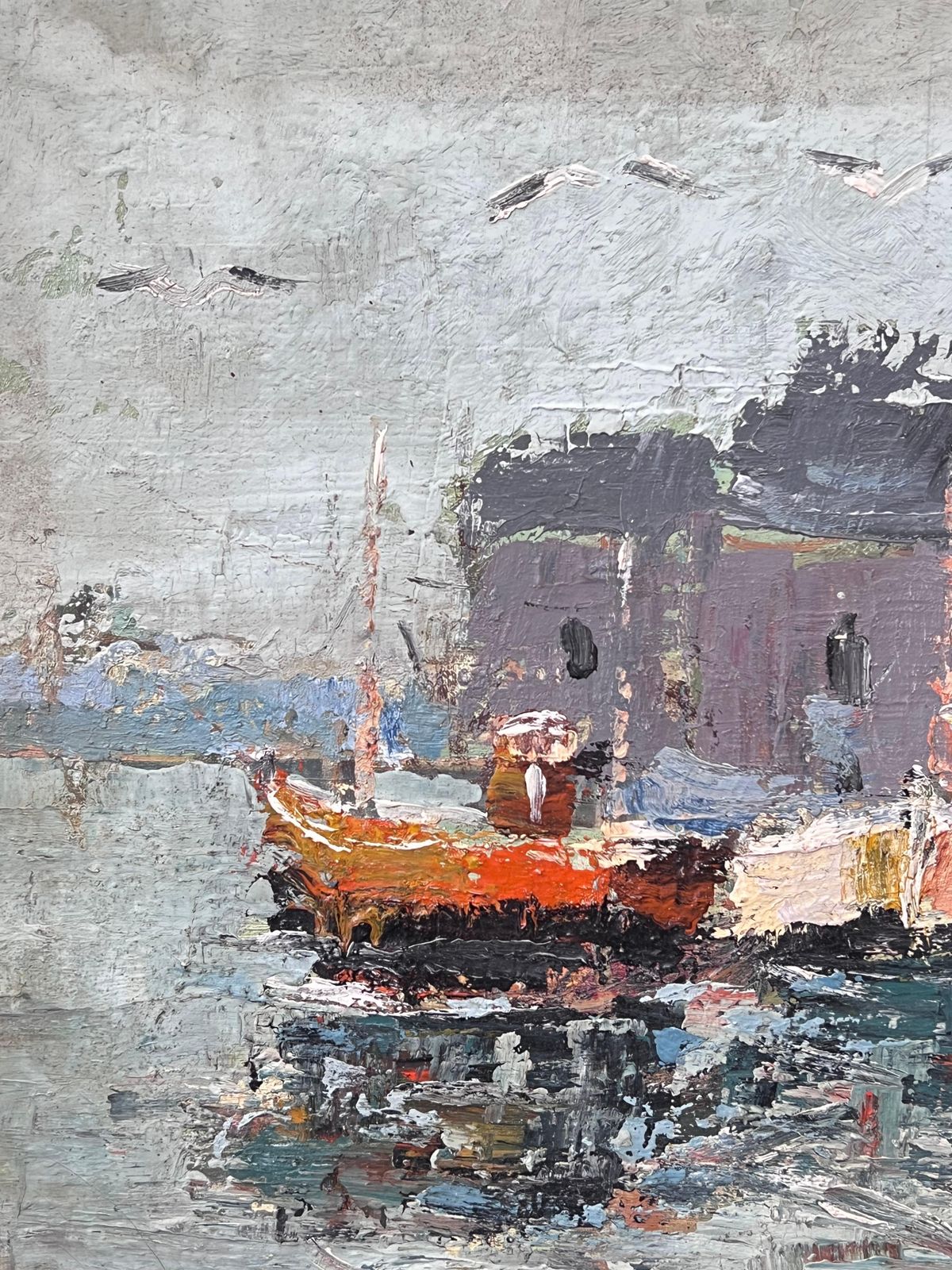 Fanch Lelblurred Colourful Boats In The Thick Blue Waters French Landscape Oil Painting photo 560.0