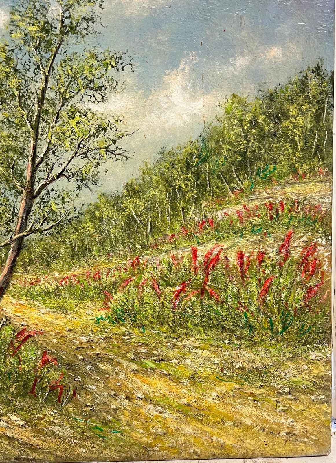 Jean Fouriegolden Yellow Field Tracks With Indian Paintbrush Flowers Sprouting Oil Painting photo vintage
