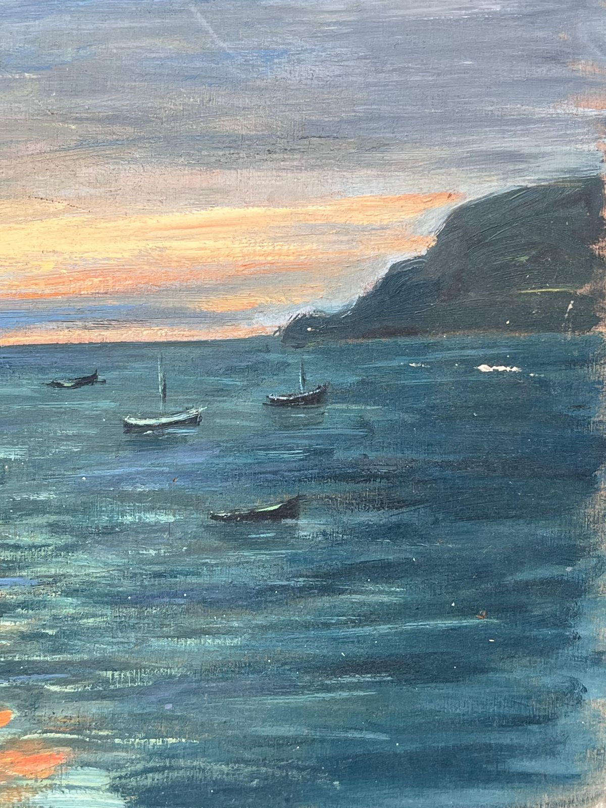 Fanch Leldappled Orange Sunset On The Bright Boat Blue Sea French Landscape Oil Painting photo Art