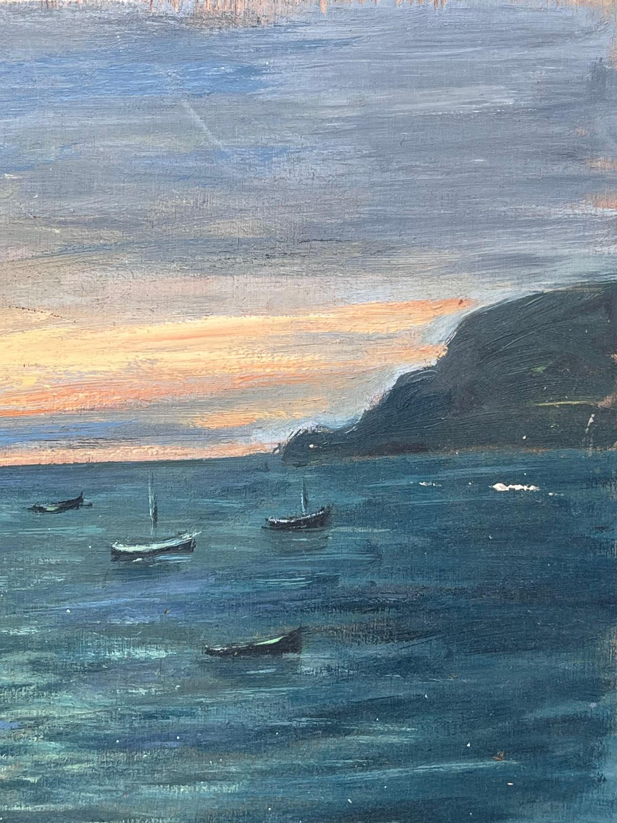 Fanch Leldappled Orange Sunset On The Bright Boat Blue Sea French Landscape Oil Painting photo 687.0