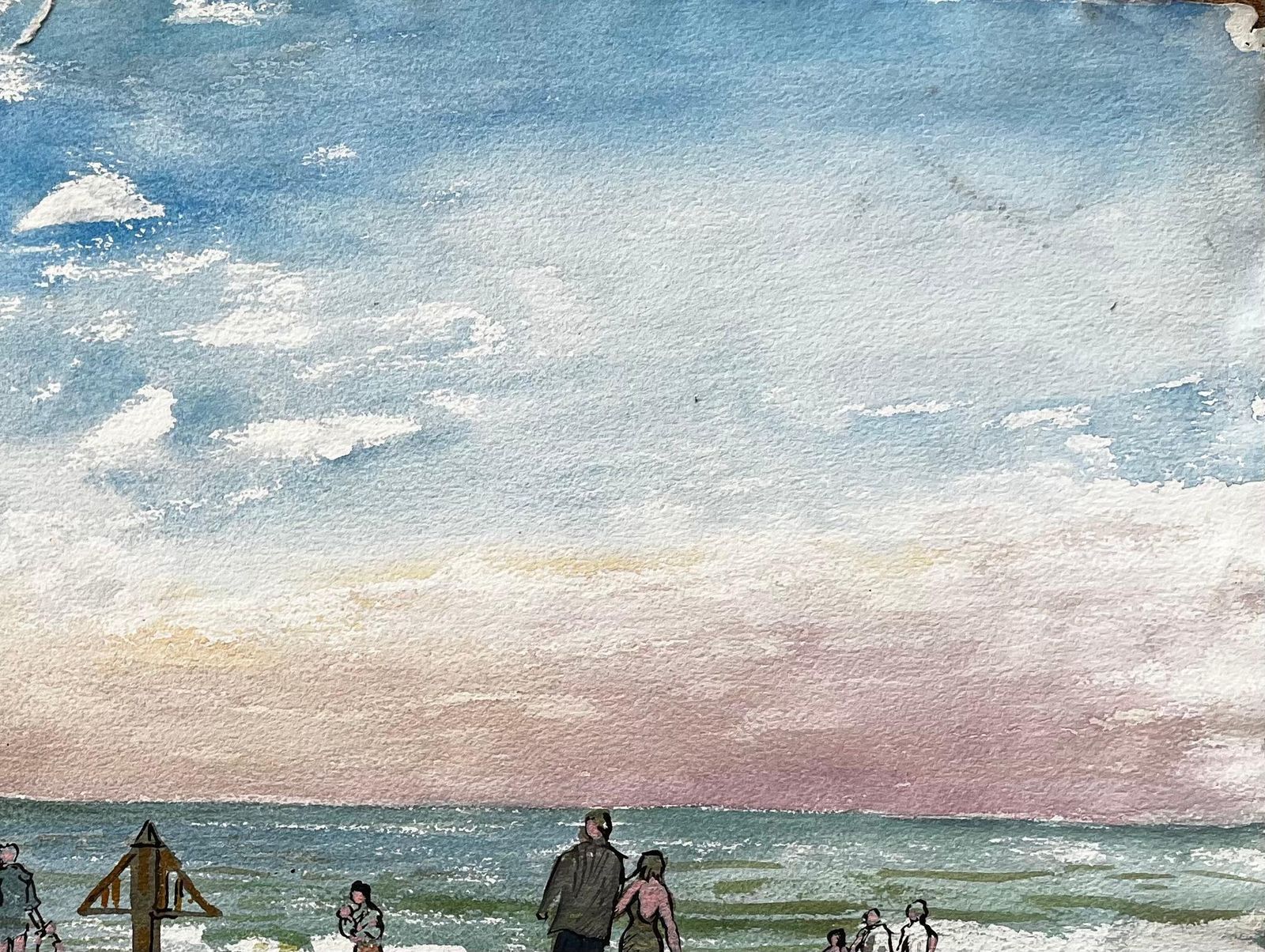 John Steane (B.1931)dorset Beach Scene With Families Sea And Sky By British Artist John Steane photo vinterior