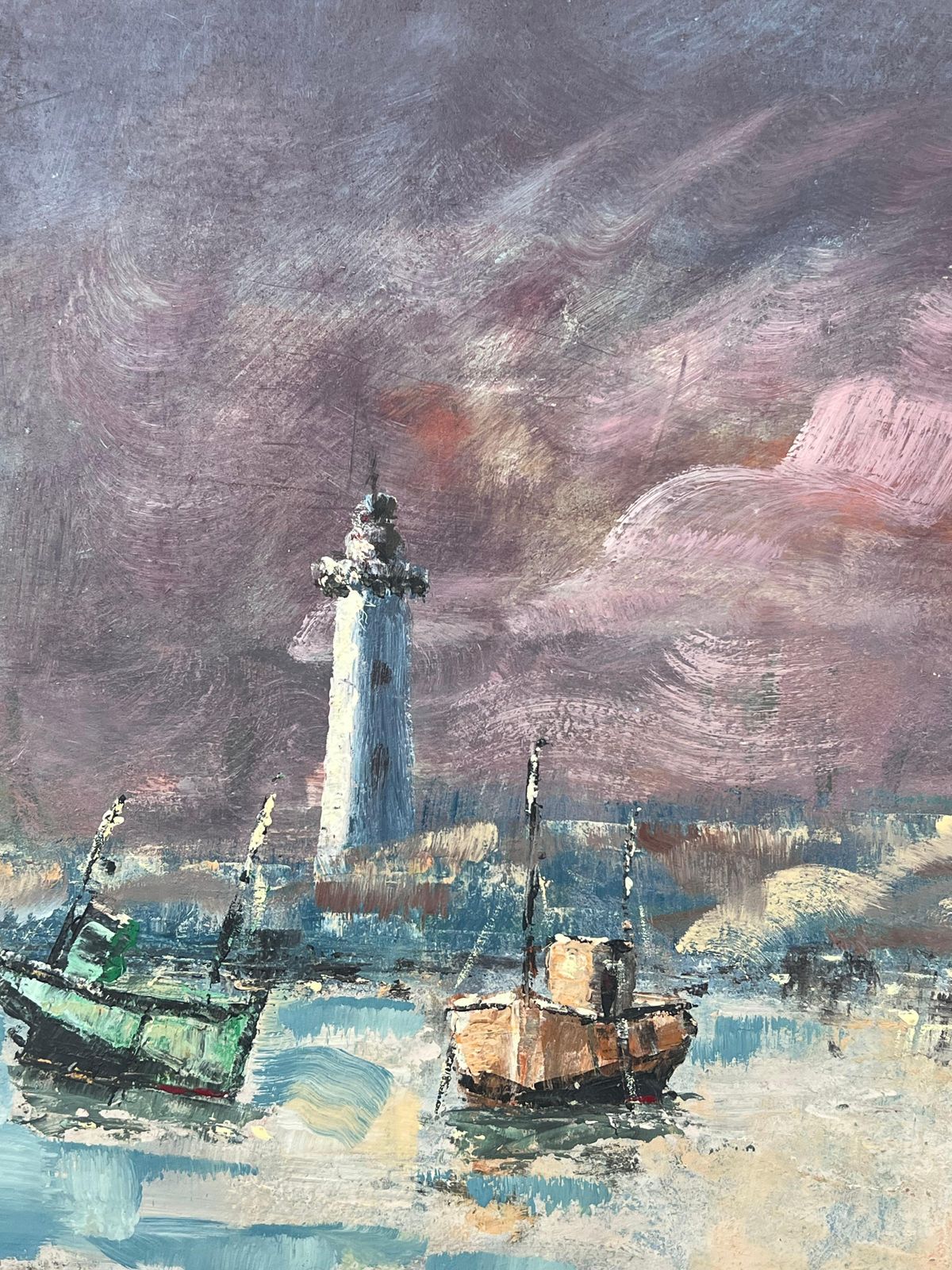 Fanch Lelpurple Sky Over Lighthouse Harbour Beach French Landscape Oil Painting photo 662.0