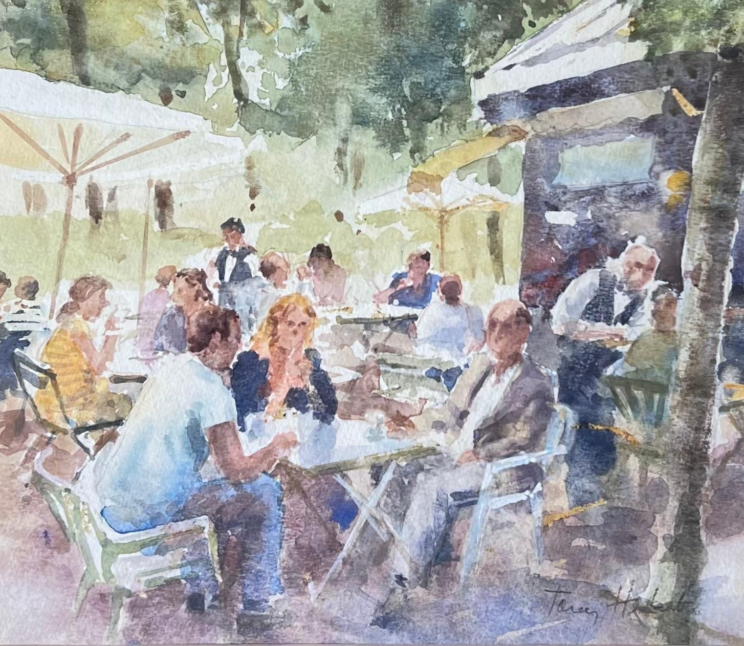 Anthony Herbertfigures At An Outdoor Cafe On A Busy Summers Day British Watercolour Painting photo 459.0