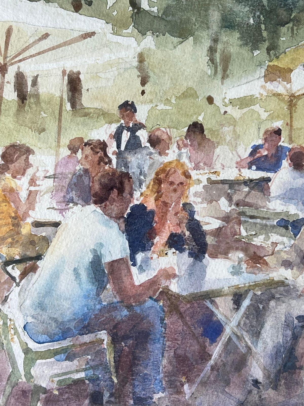 Anthony Herbertfigures At An Outdoor Cafe On A Busy Summers Day British Watercolour Painting photo vinterior