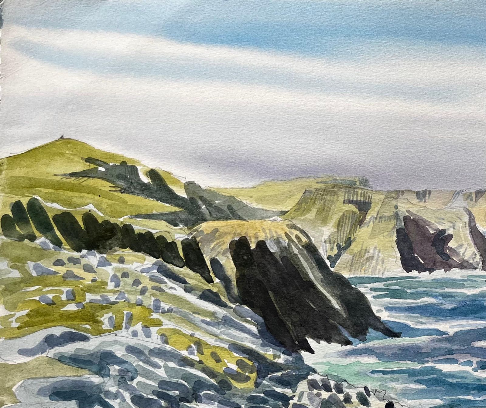 John Steane (B.1931)dramatic Dorset Coast Cliffs And Sea 1990 Watercolour By John Steane1990 photo 347.0