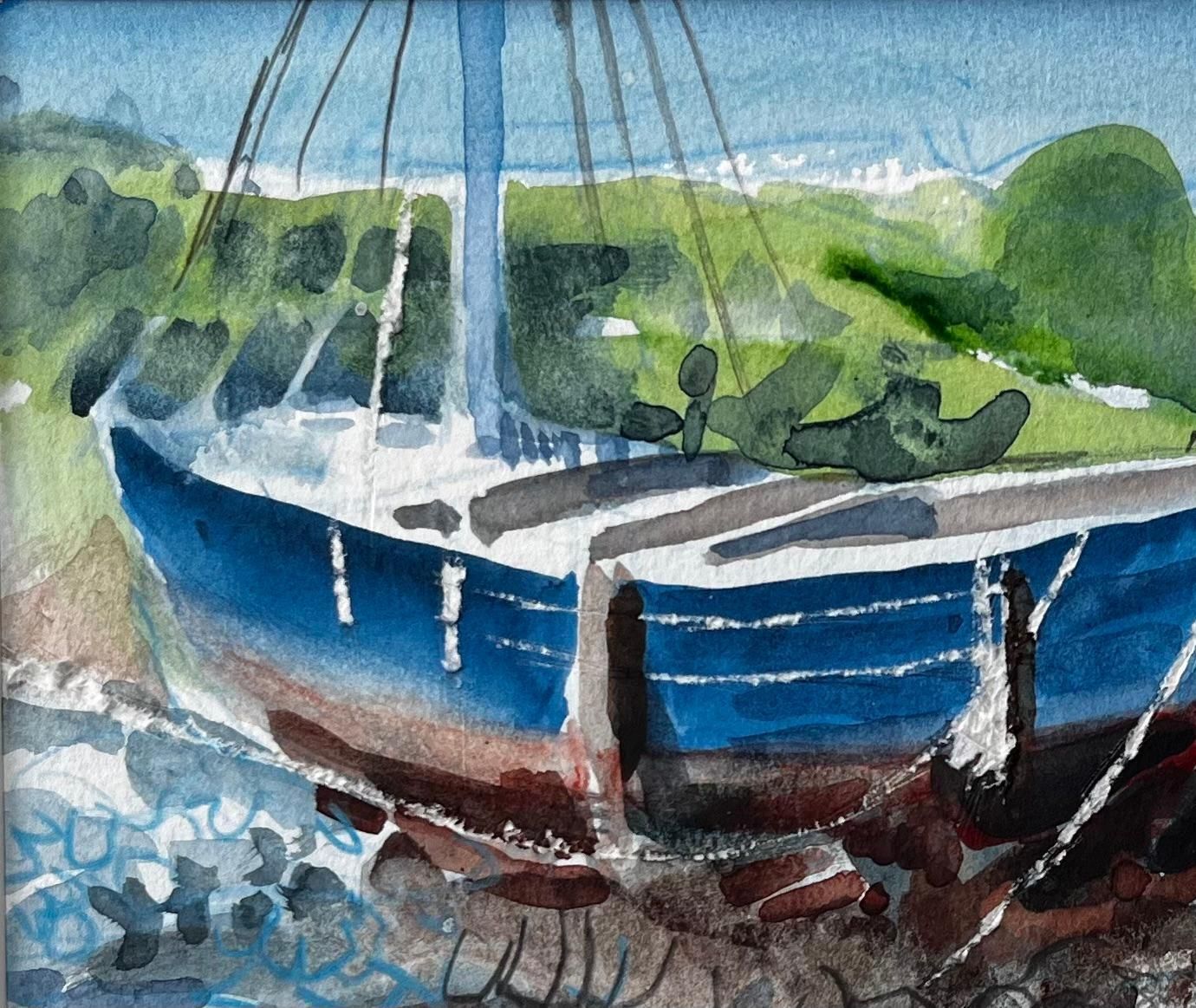 John Steane (B.1931)crete Harbour Beached Fishing Boat Greek Island Scene Mounted Watercolour photo for sale
