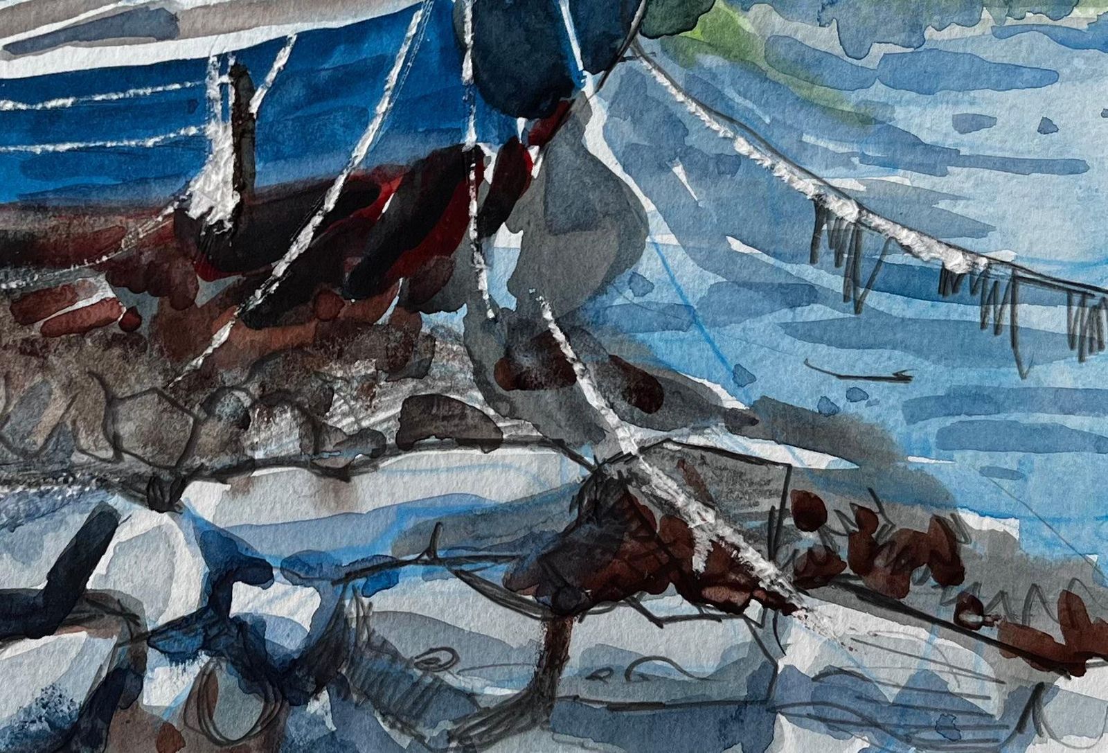 John Steane (B.1931)crete Harbour Beached Fishing Boat Greek Island Scene Mounted Watercolour photo vinterior