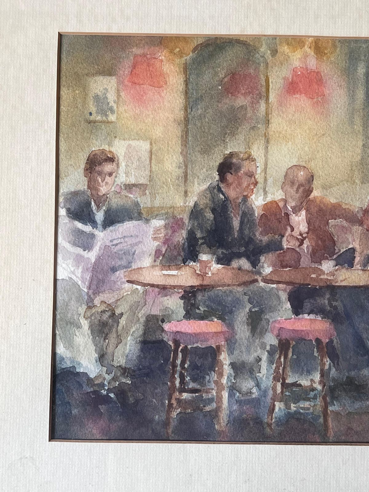 Anthony Herbertfigures Drinking In A Cosy Wooden Warm Lit Pub British Watercolour Painting photo for sale