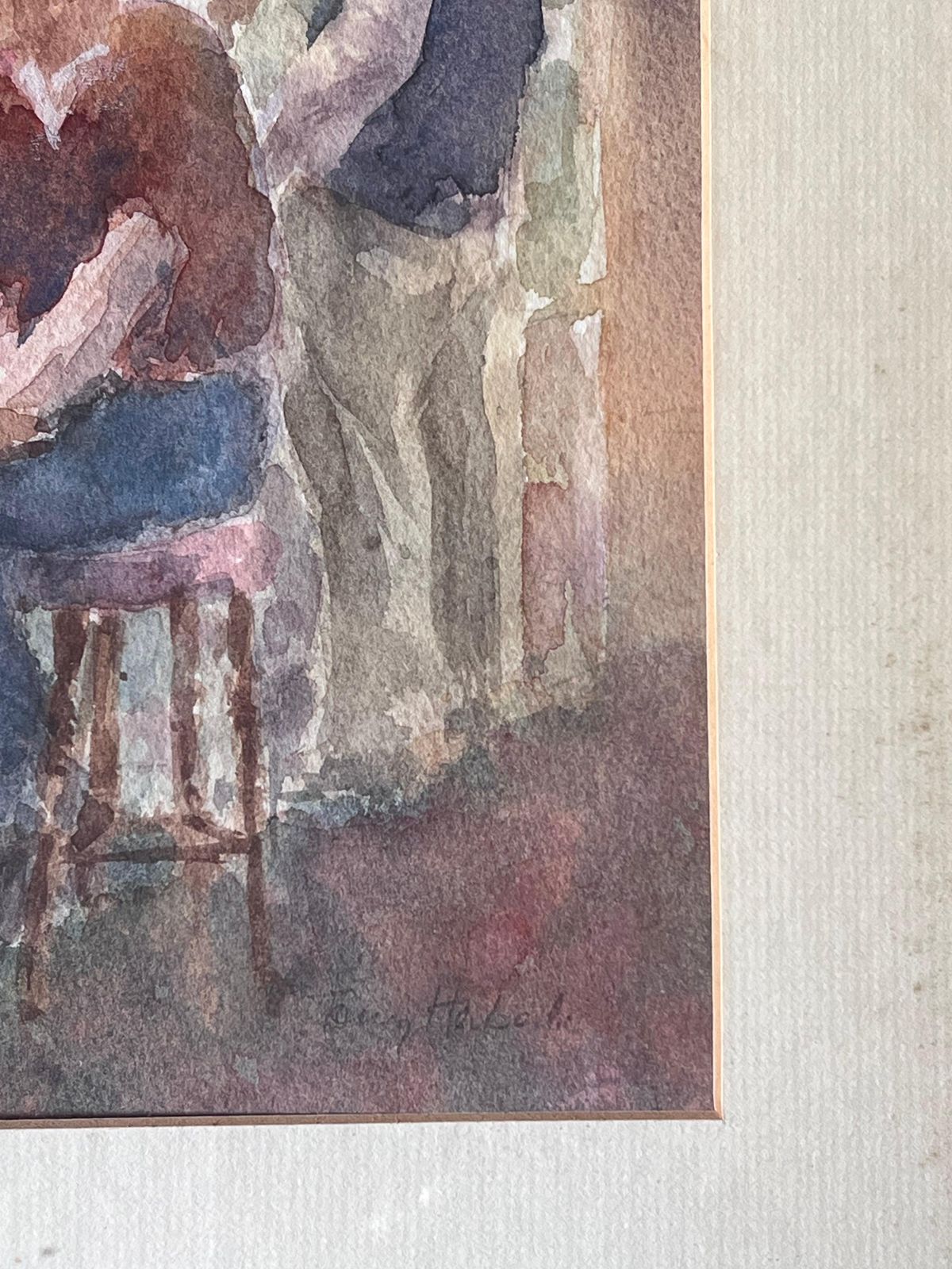 Anthony Herbertfigures Drinking In A Cosy Wooden Warm Lit Pub British Watercolour Painting photo vinterior