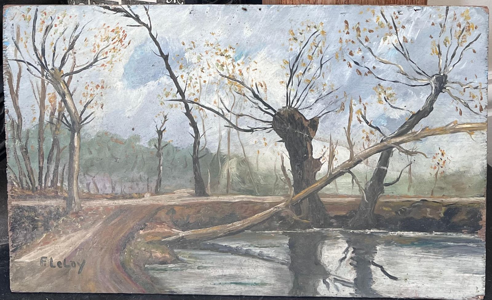 Fanch Lelfallen Tree Over Winter Village Riverside French Landscape Oil Painting photo furniture