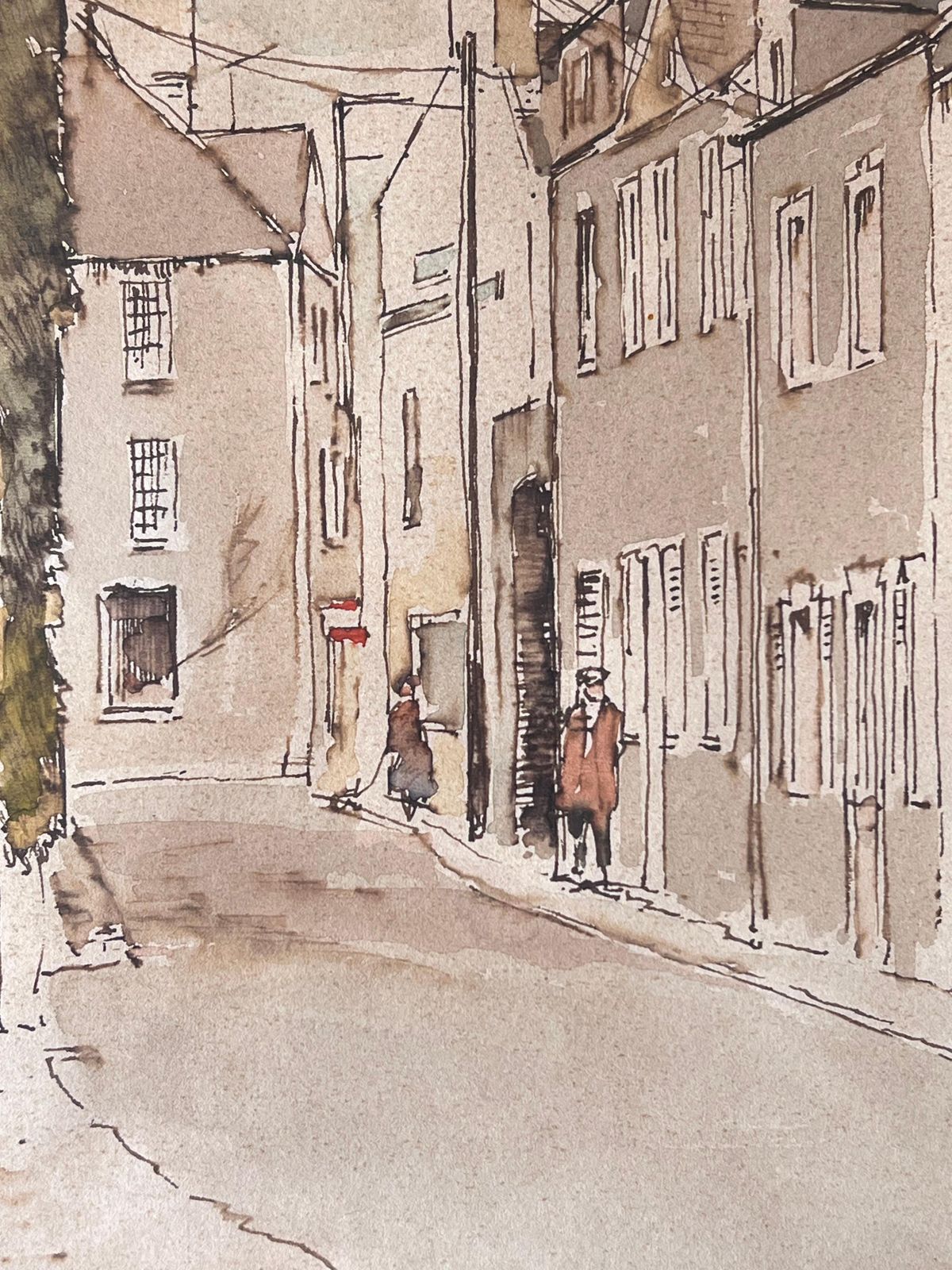 Anthony Herberta Quiet Narrow Street Lined With Pale Buildings British Watercolour Painting photo furniture