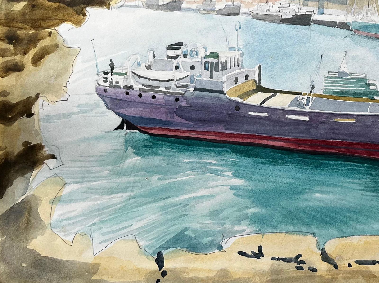 John Steane (B.1931)heraklion Harbour Crete Ship Milos Greek Port Scene Signed 1967 Watercolour1967 photo 285.0