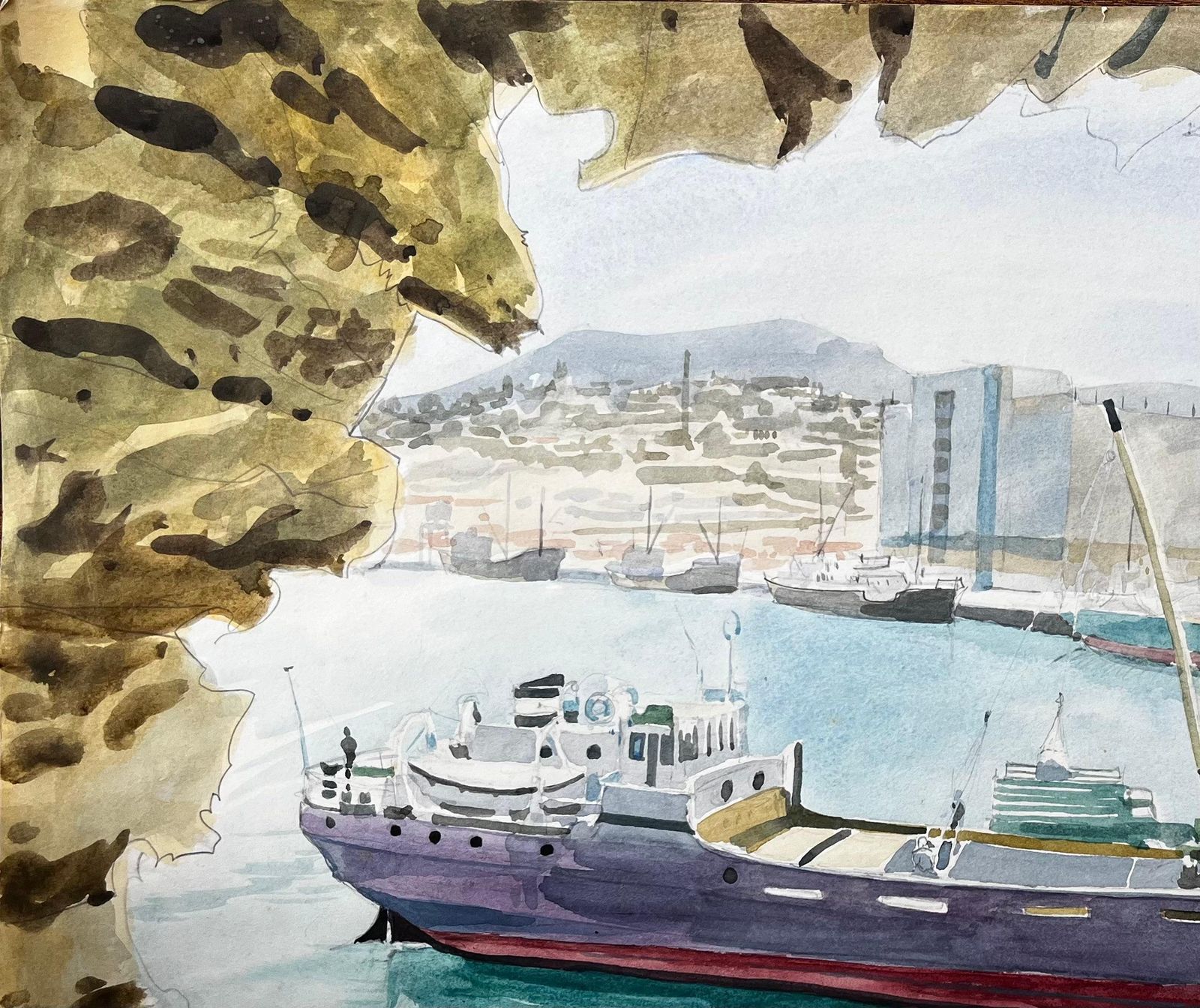 John Steane (B.1931)heraklion Harbour Crete Ship Milos Greek Port Scene Signed 1967 Watercolour1967 photo vinterior