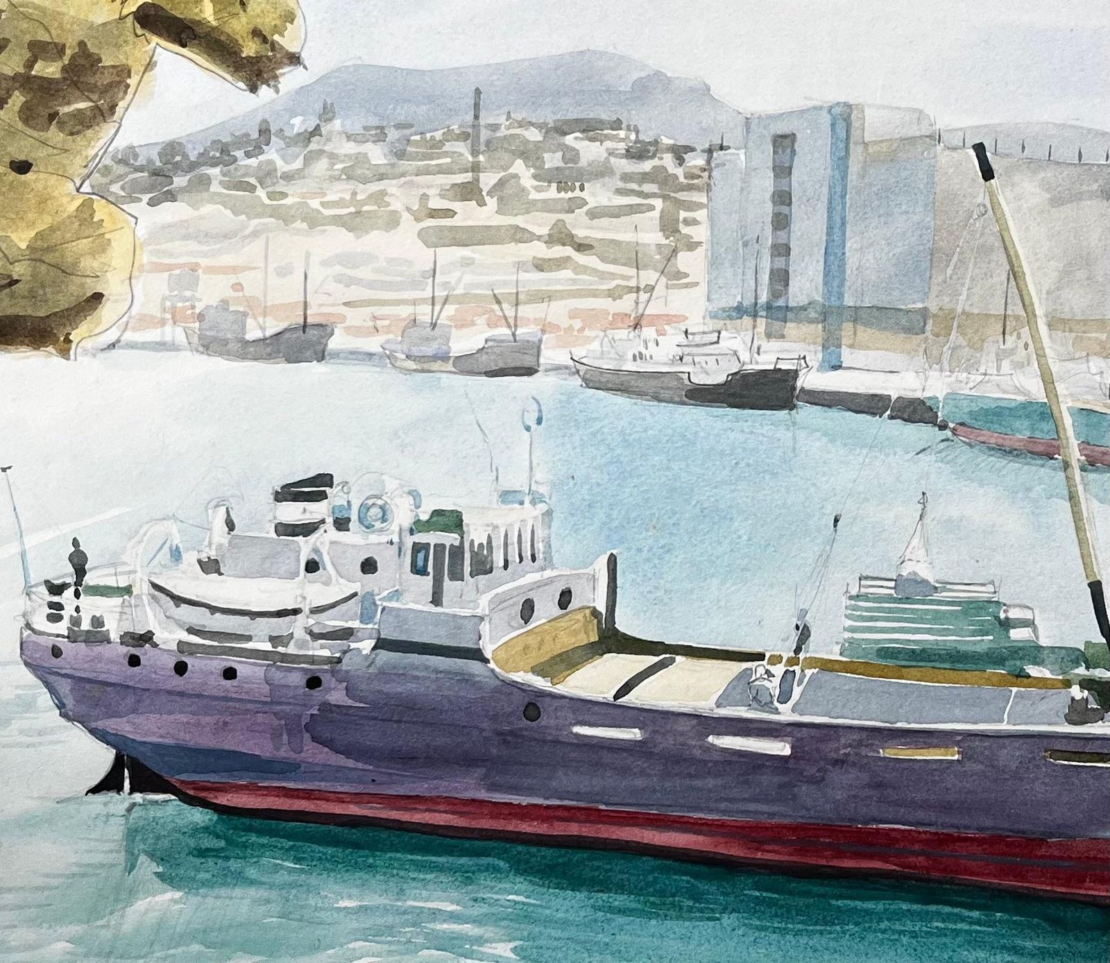 John Steane (B.1931)heraklion Harbour Crete Ship Milos Greek Port Scene Signed 1967 Watercolour1967 photo vintage