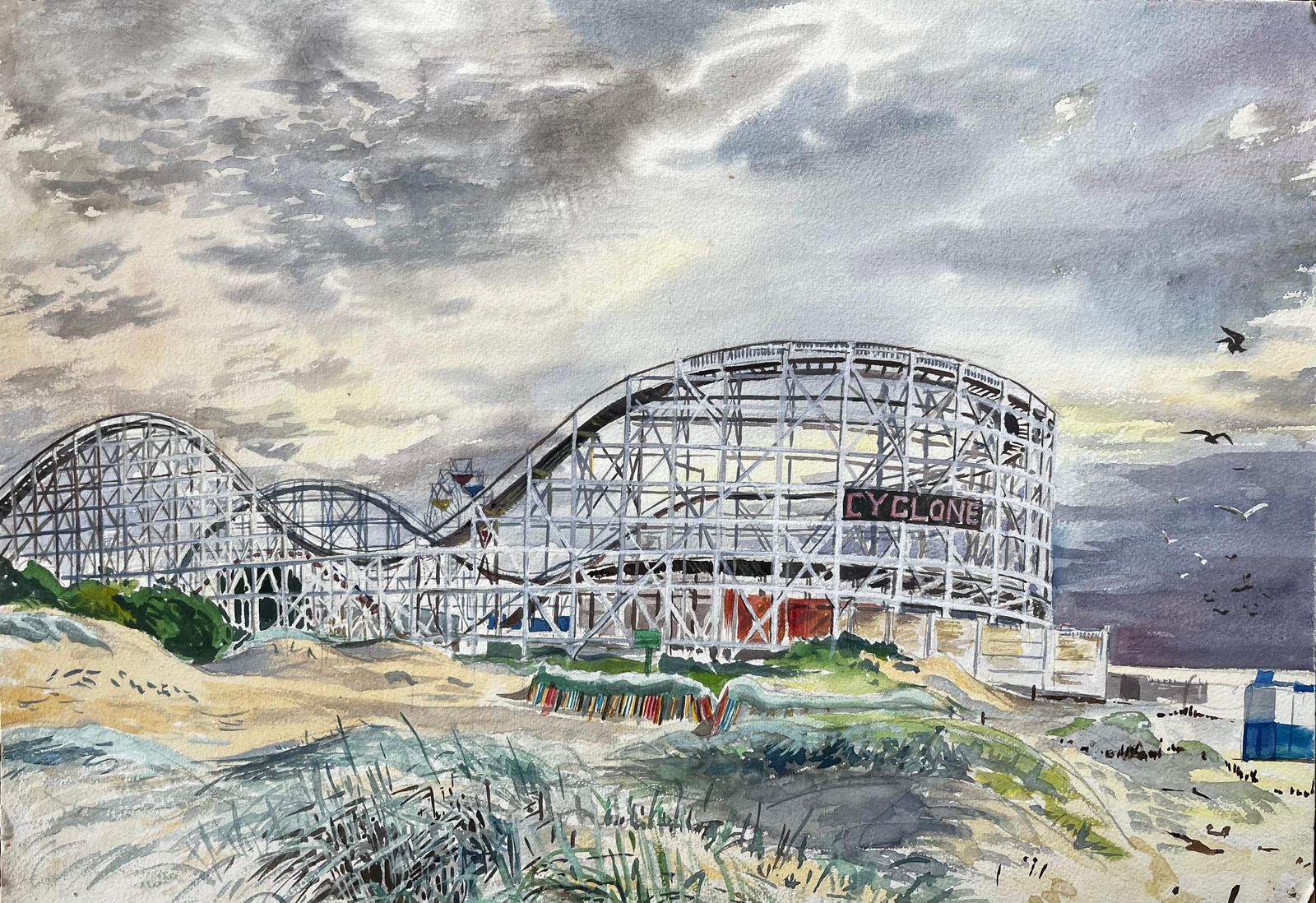 John Steane (B.1931)southport Cyclone Rollercoaster Fairground Scene 1959 By John Steane1959