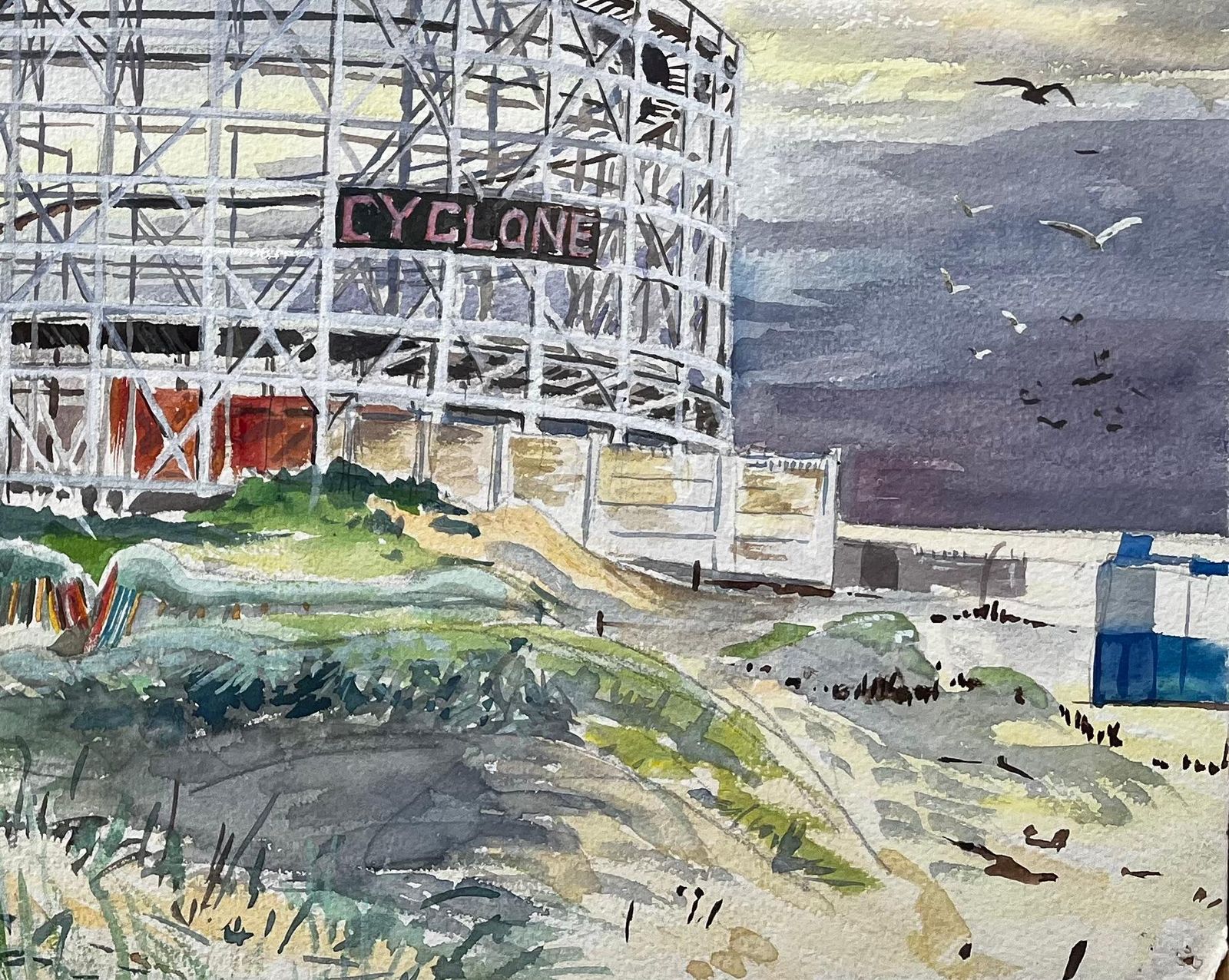 John Steane (B.1931)southport Cyclone Rollercoaster Fairground Scene 1959 By John Steane1959 photo furniture