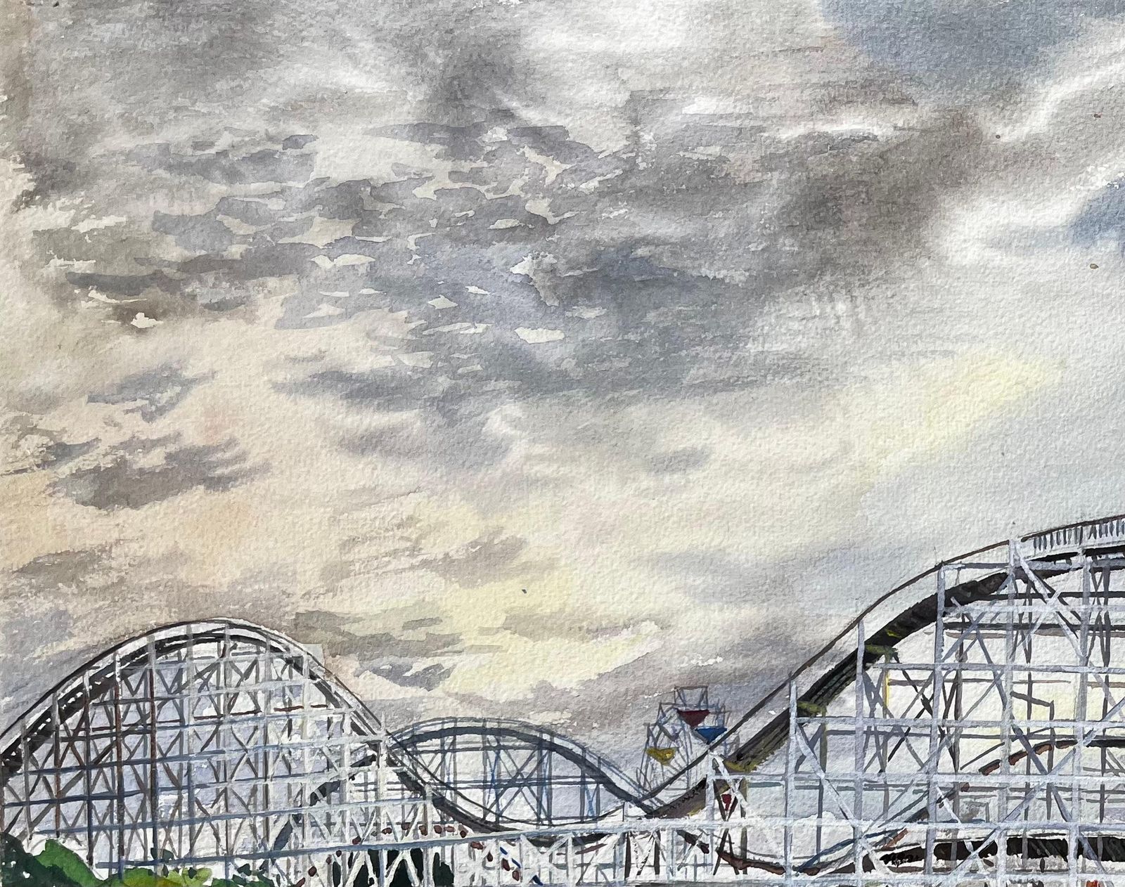 John Steane (B.1931)southport Cyclone Rollercoaster Fairground Scene 1959 By John Steane1959 photo vinterior
