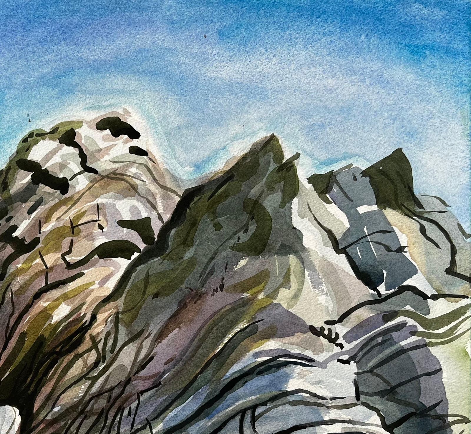 John Steane (B.1931)dorset Coast Abstract Rock Formations With Pebble Beach 1990 Signed Watercolour1990 photo Art