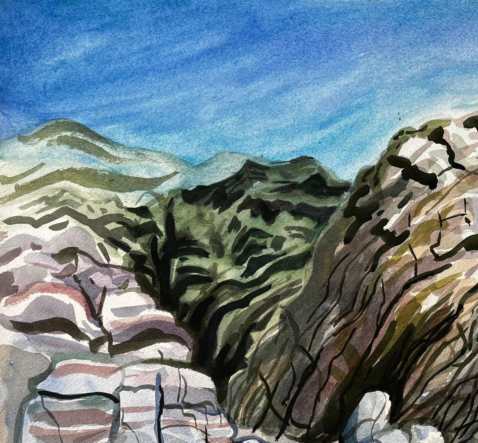 John Steane (B.1931)dorset Coast Abstract Rock Formations With Pebble Beach 1990 Signed Watercolour1990 photo vinterior