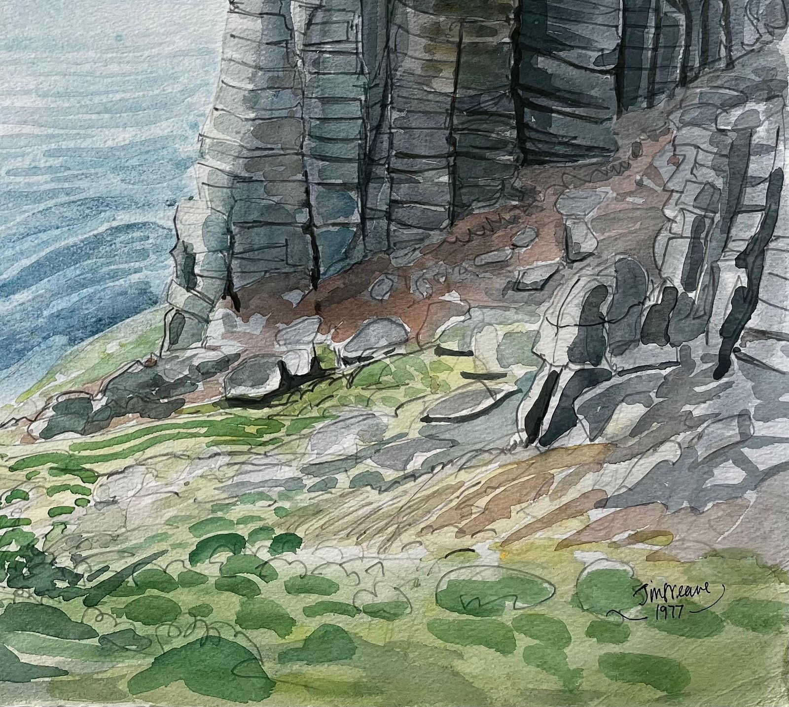 John Steane (B.1931)dorset Coastal Cliffs Seascape With Rock Formations Watercolour 19701977 photo Art