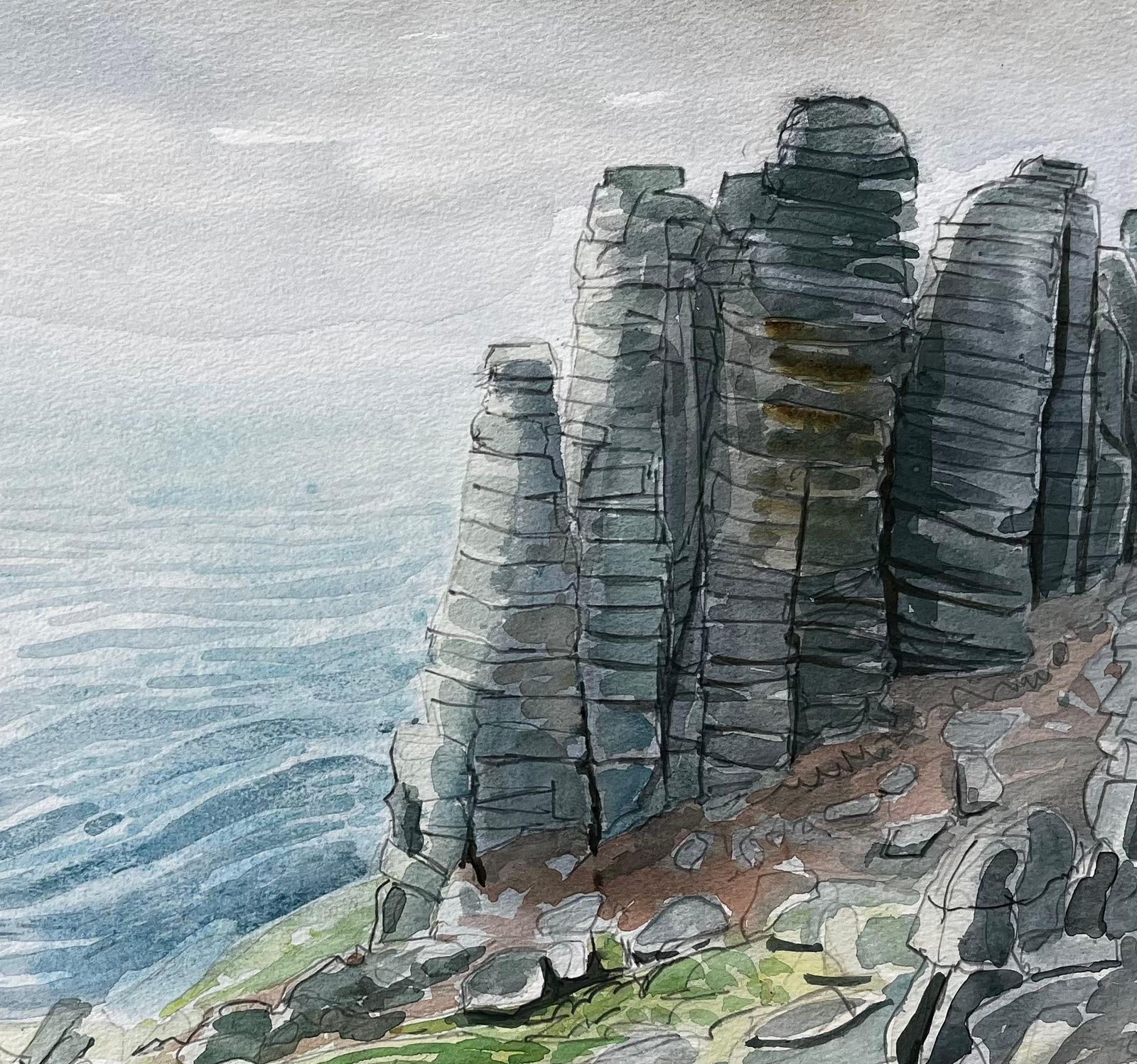 John Steane (B.1931)dorset Coastal Cliffs Seascape With Rock Formations Watercolour 19701977 photo buy