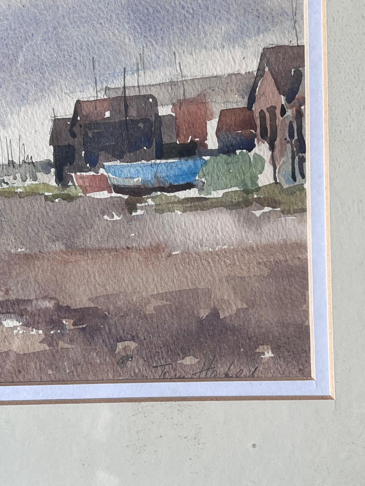 Anthony Herbertfishing Boats Pulled Up On Dry Land Beside A Rough Coastal Track Watercolour photo Art