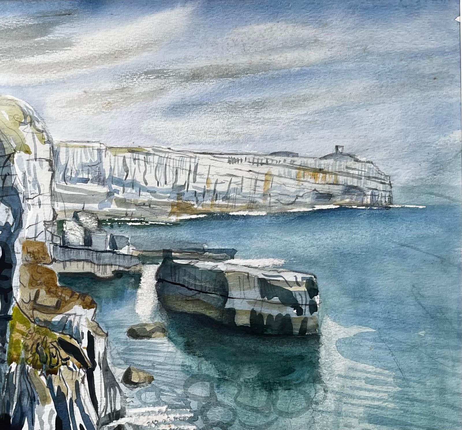 John Steane (B.1931)clifftop View Of Dorset Coast With Sea Stacks And Caves Signed 1995 Watercolour1995 photo vinterior