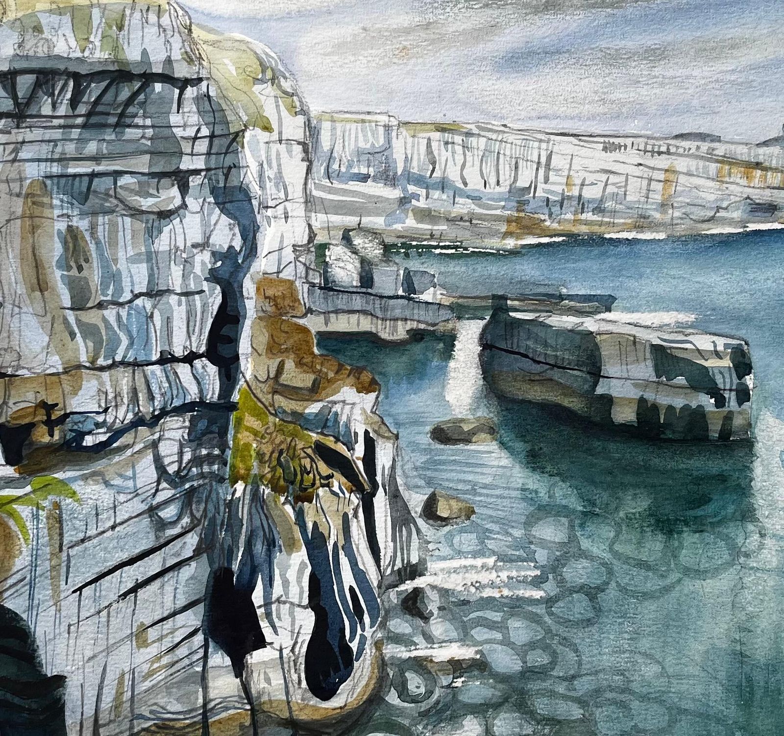 John Steane (B.1931)clifftop View Of Dorset Coast With Sea Stacks And Caves Signed 1995 Watercolour1995 photo buy