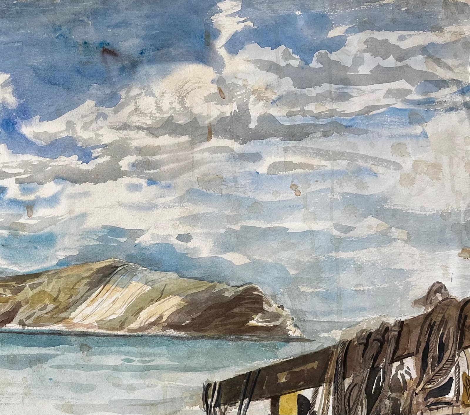 John Steane (B.1931)lobster Pots And Fishing Nets On Dorset Coastline 1967 Coastal Watercolour Scene photo buy