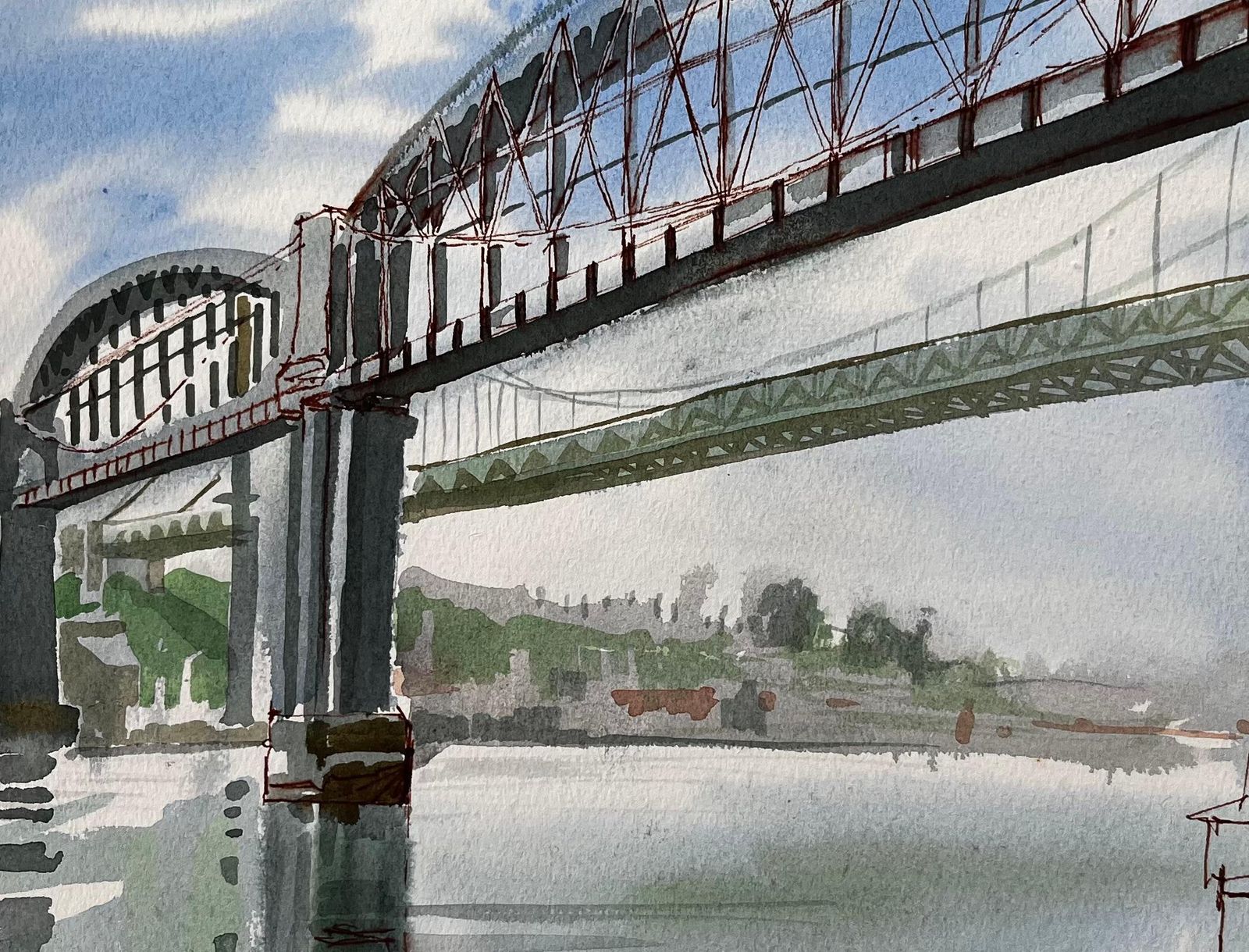 John Steane (B.1931)devon Cornwall Railway Bridge Over River Tamar Unfinished Watercolour Sketch photo buy
