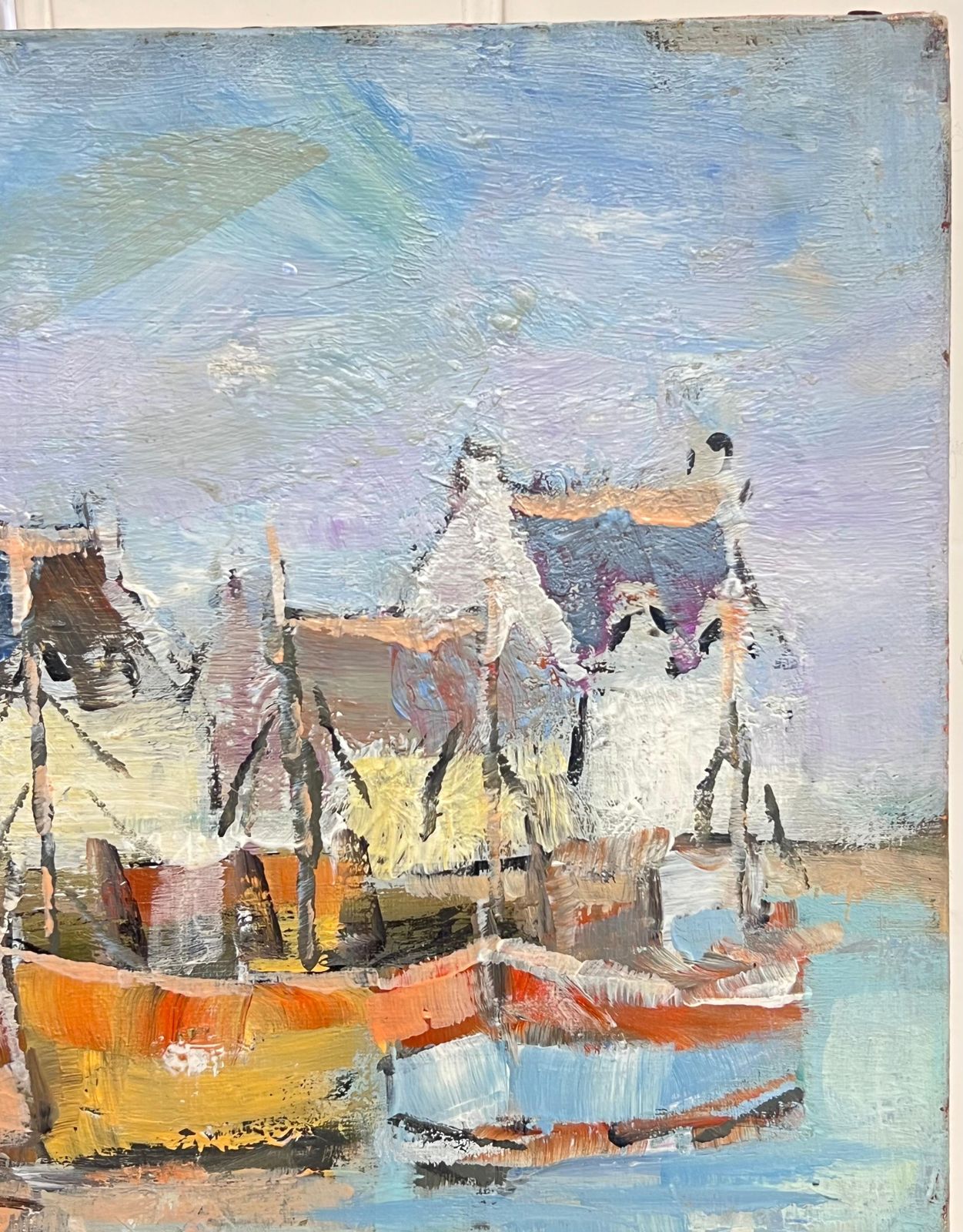 Fanch Lelbright & Colourful Boats In The Blue Summer Harbour French Oil Painting photo 663.0