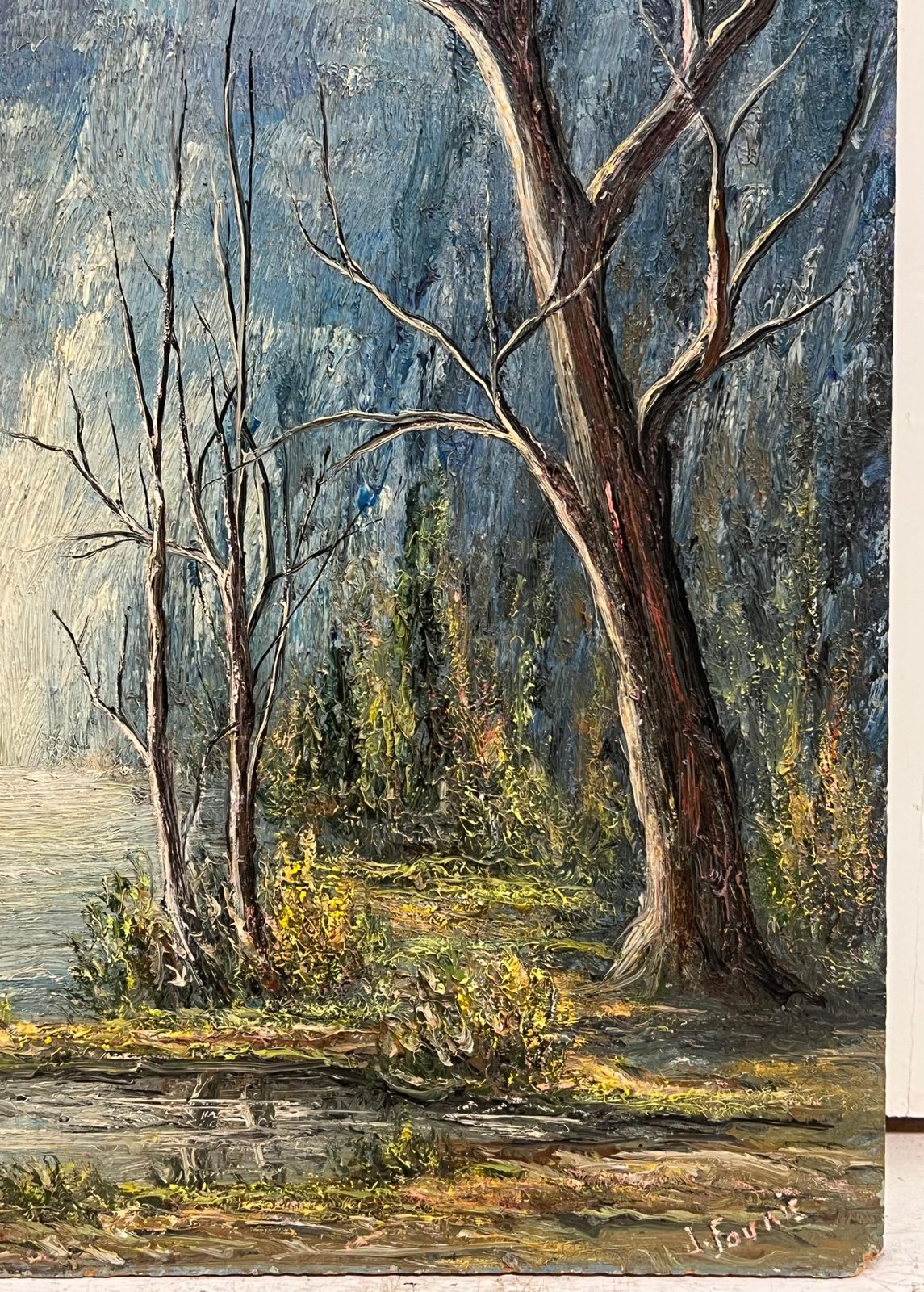 Jean Fouriebare Trees Along A Riverbend In Winter Light Oil Landscape Painting photo buy