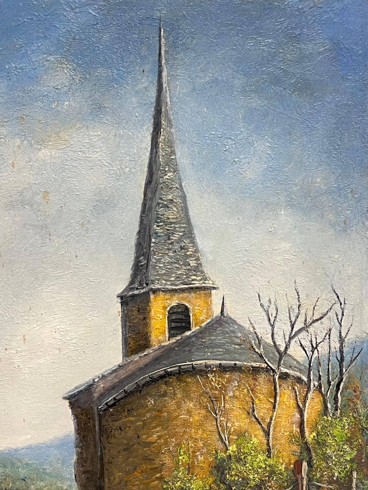 Jean Fouriehilltop Church With Red House In A Mountain Village Landscape Oil Painting photo for sale