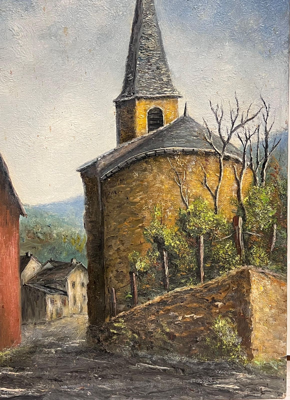 Jean Fouriehilltop Church With Red House In A Mountain Village Landscape Oil Painting photo 418.0