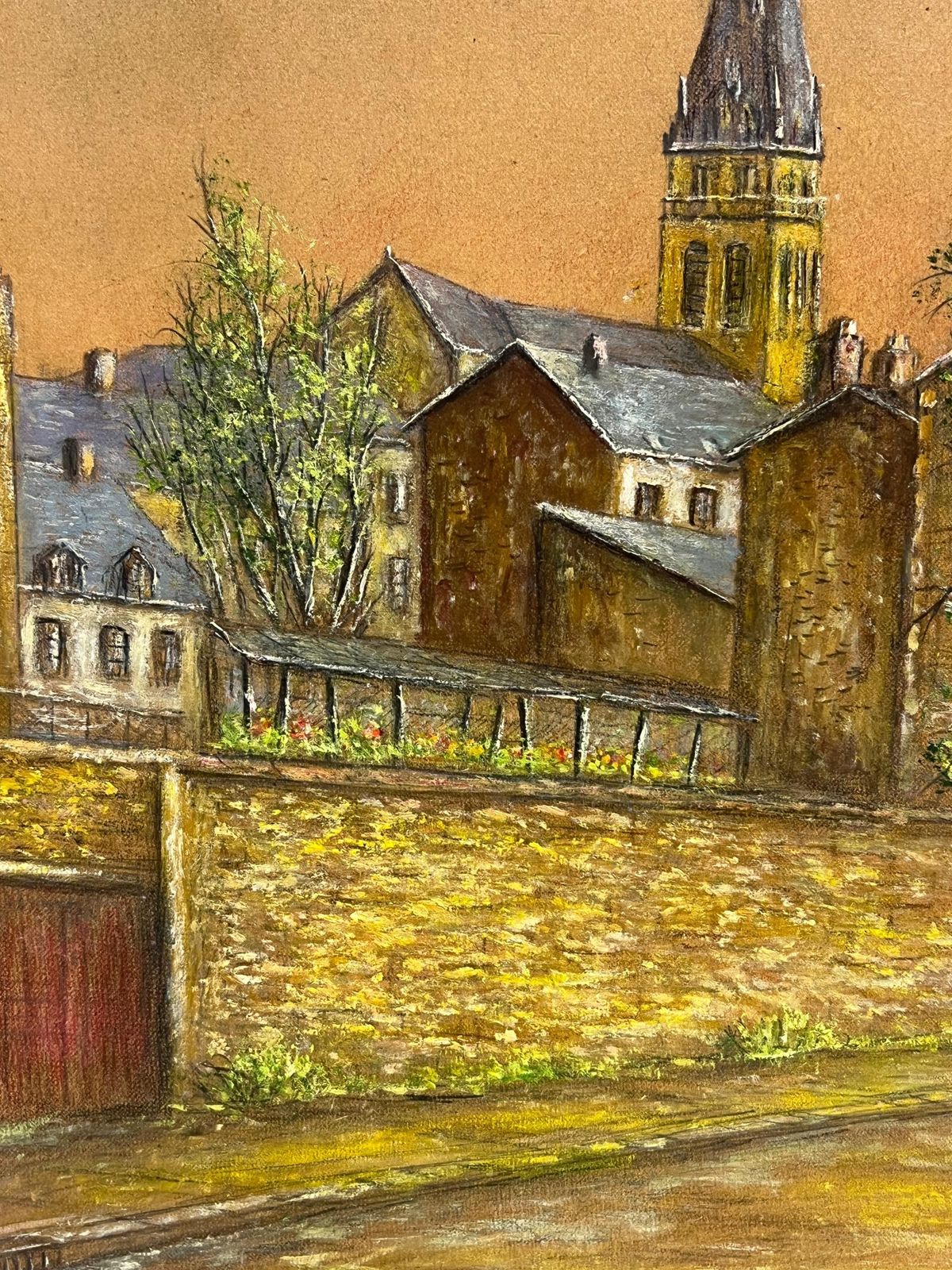 Jean Fouriequiet Street With Blossoming Tree And Church Spire At Dusk Oil Painting1950 photo buy